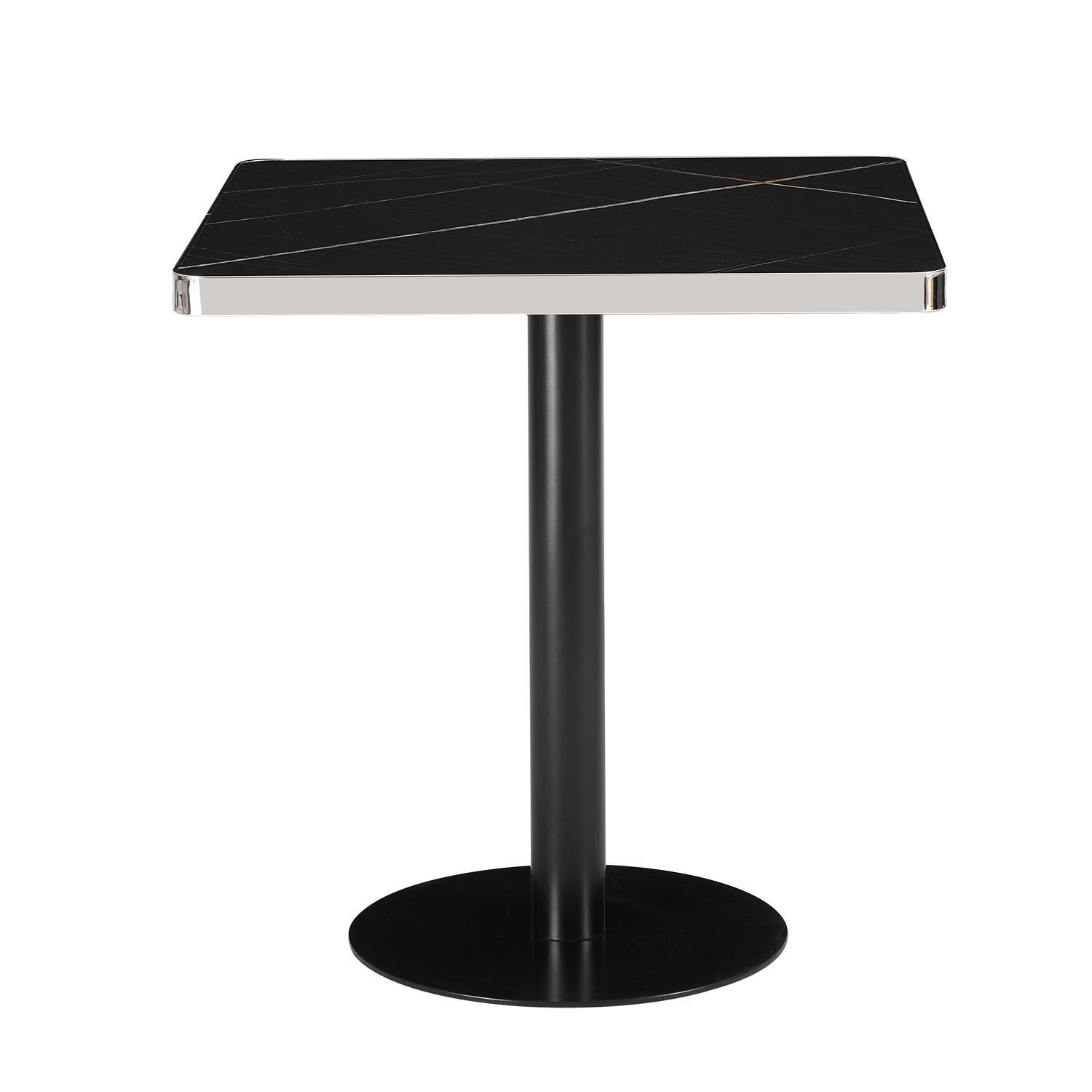 Mesa Parisina 70x70 Negra Ribete Plateado-0