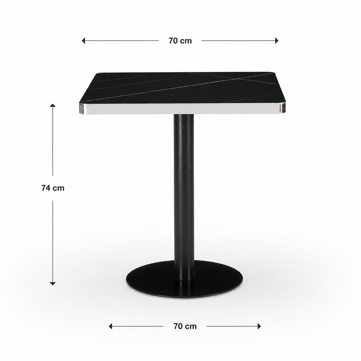 Mesa Parisina 70x70 Negra Ribete Plateado-3