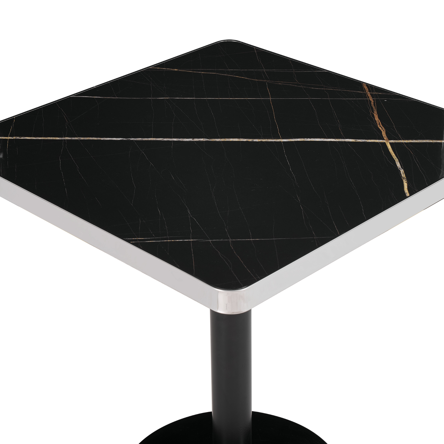Mesa Parisina 70x70 Negra Ribete Plateado-5