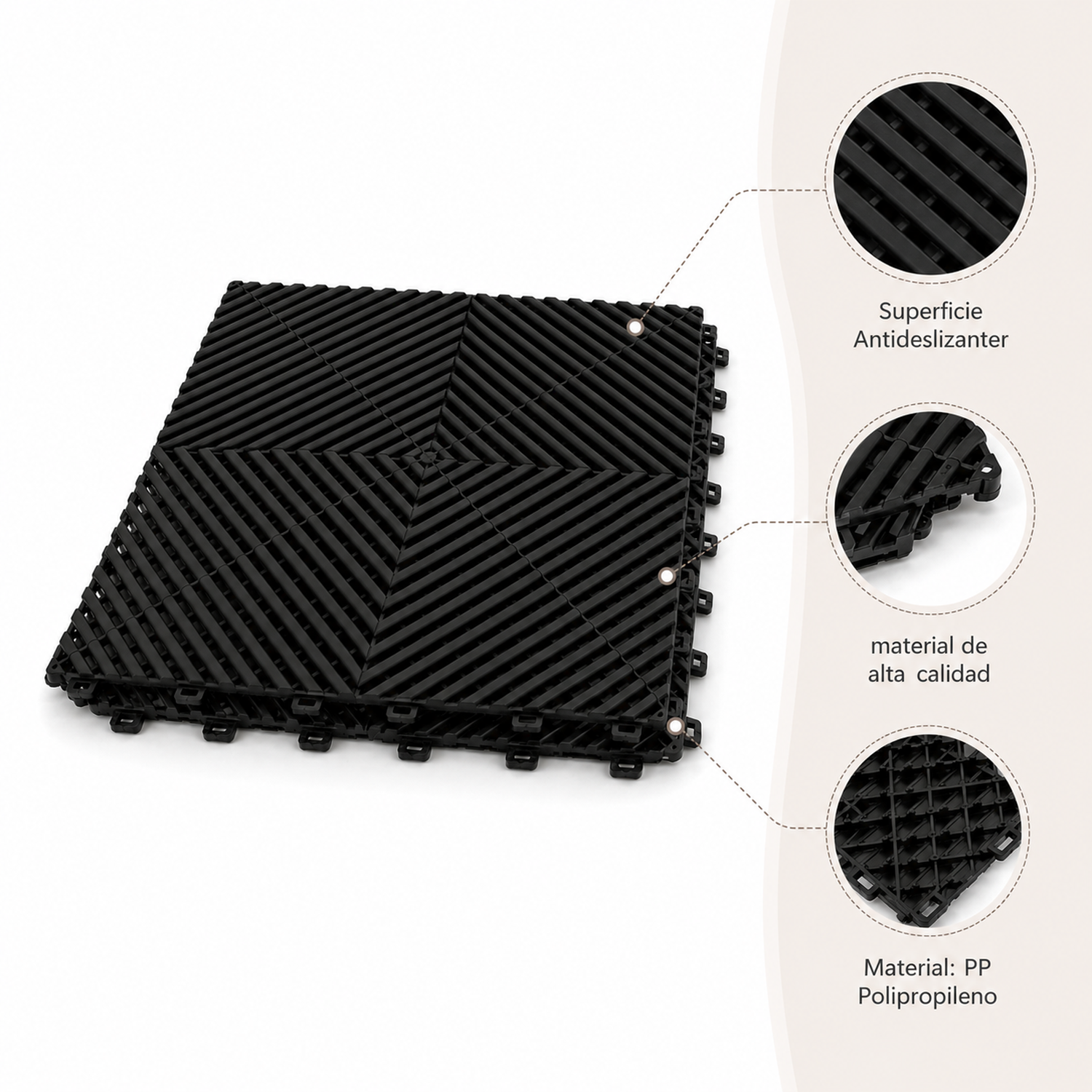 Piso Encastrable Plástico Garaje Autolavado Taller Detailing caja 6 unidades Negro-4