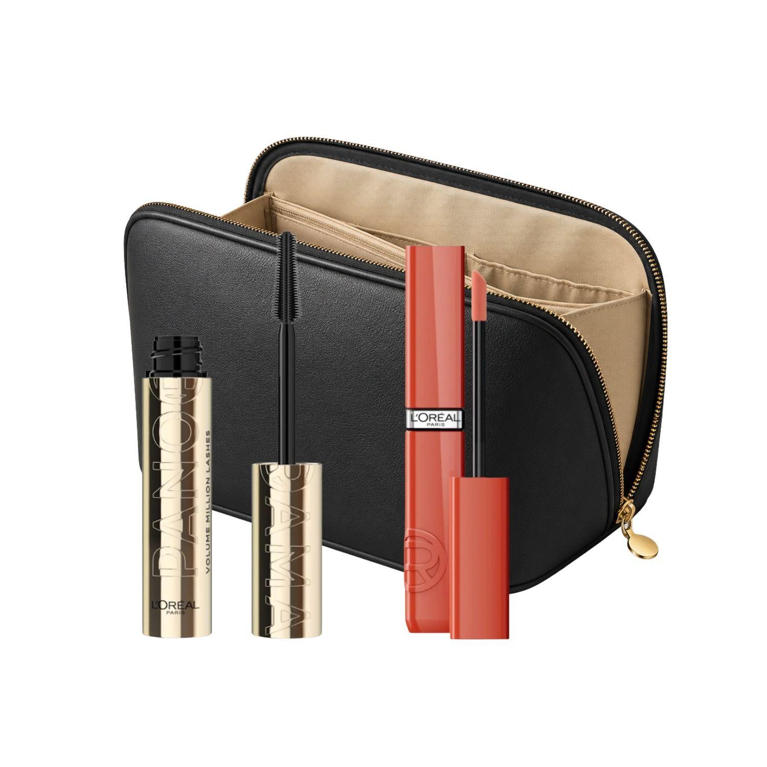 Kit Maquillaje L'Oréal Máscara Panorama Waterproof + Labial Laque + Neceser-0