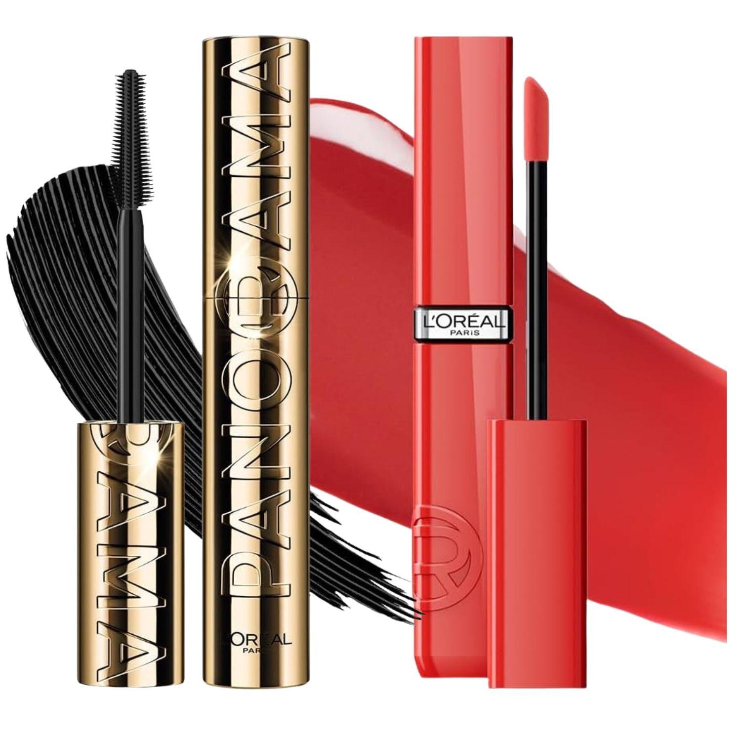 Kit Maquillaje L'Oréal Máscara Panorama Waterproof + Labial Laque + Neceser-1