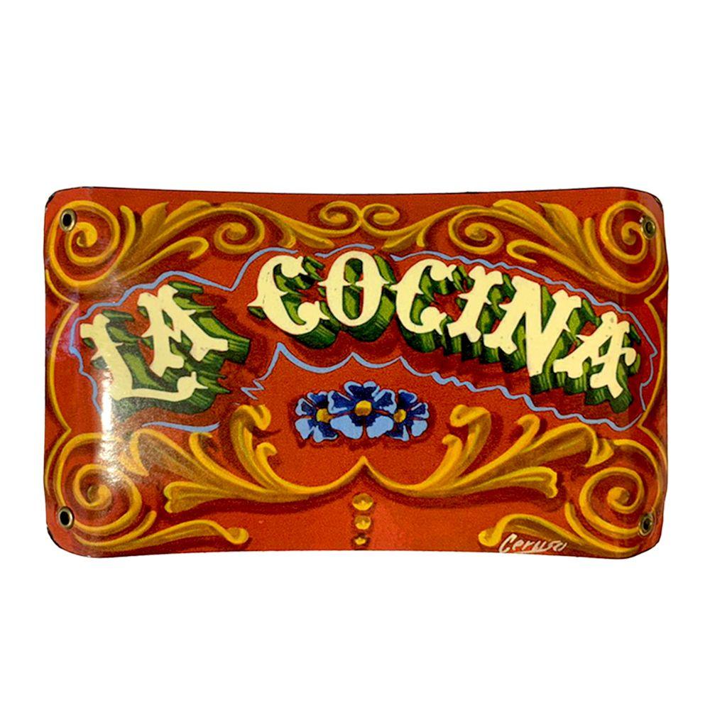 CARTEL CHAPA 13x22 LA COCINA (FILETEADO) ROJO - FIRE CHILE-0