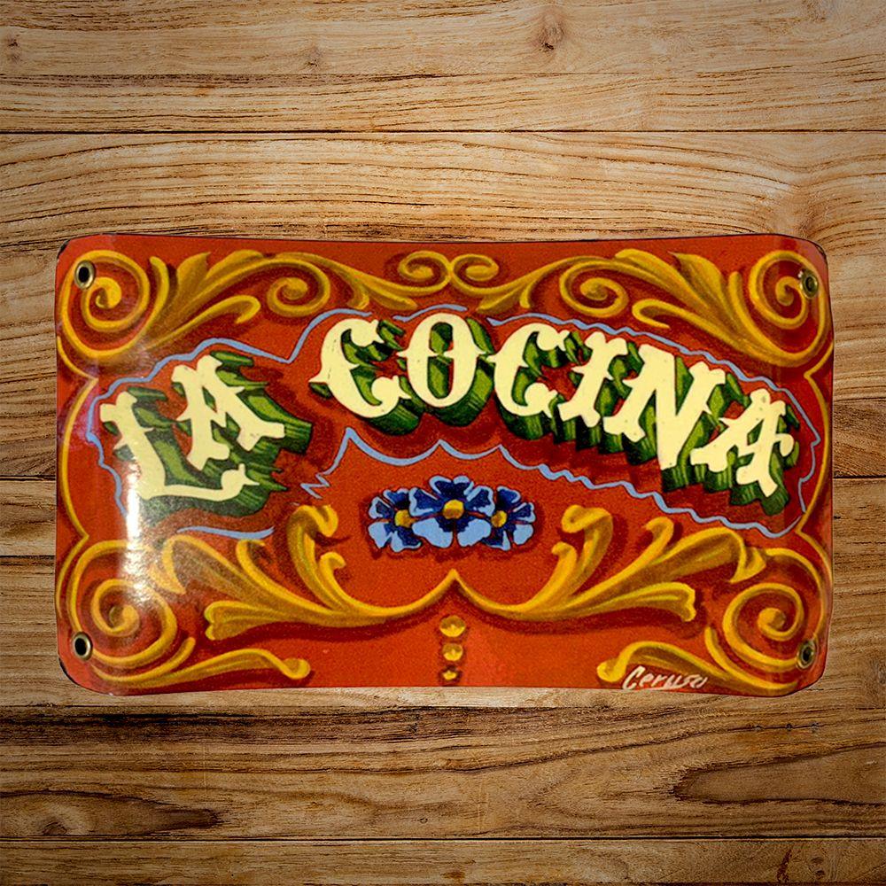 CARTEL CHAPA 13x22 LA COCINA (FILETEADO) ROJO - FIRE CHILE-1