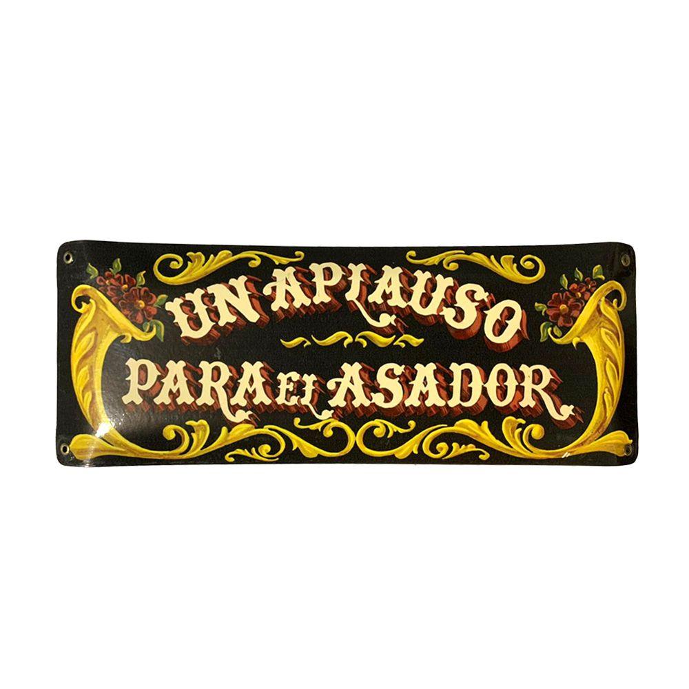 CARTEL CHAPA 18x43 UN APLAUSO PARA EL GRAN ASADOR FILETE - FIRE CHILE-0