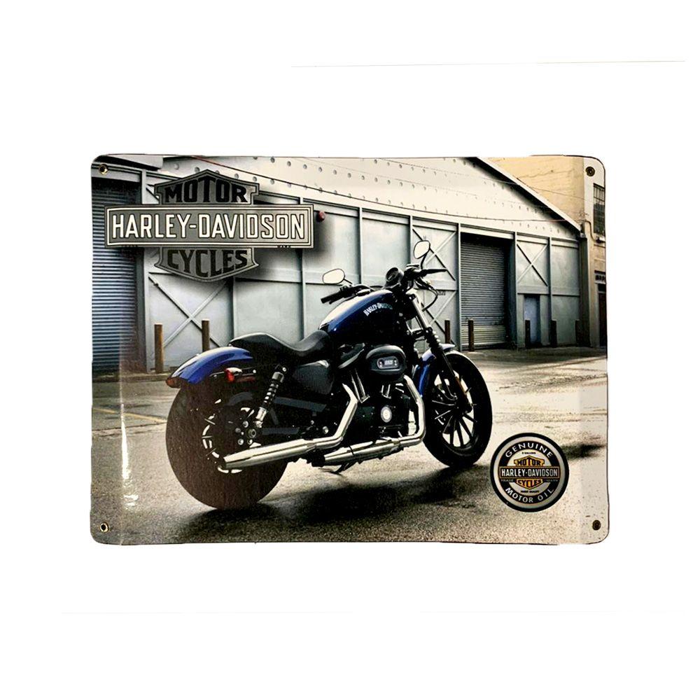 CARTEL CHAPA 32x42 HARLEY-DAVIDSON MOTO AZUL - FIRE CHILE-0