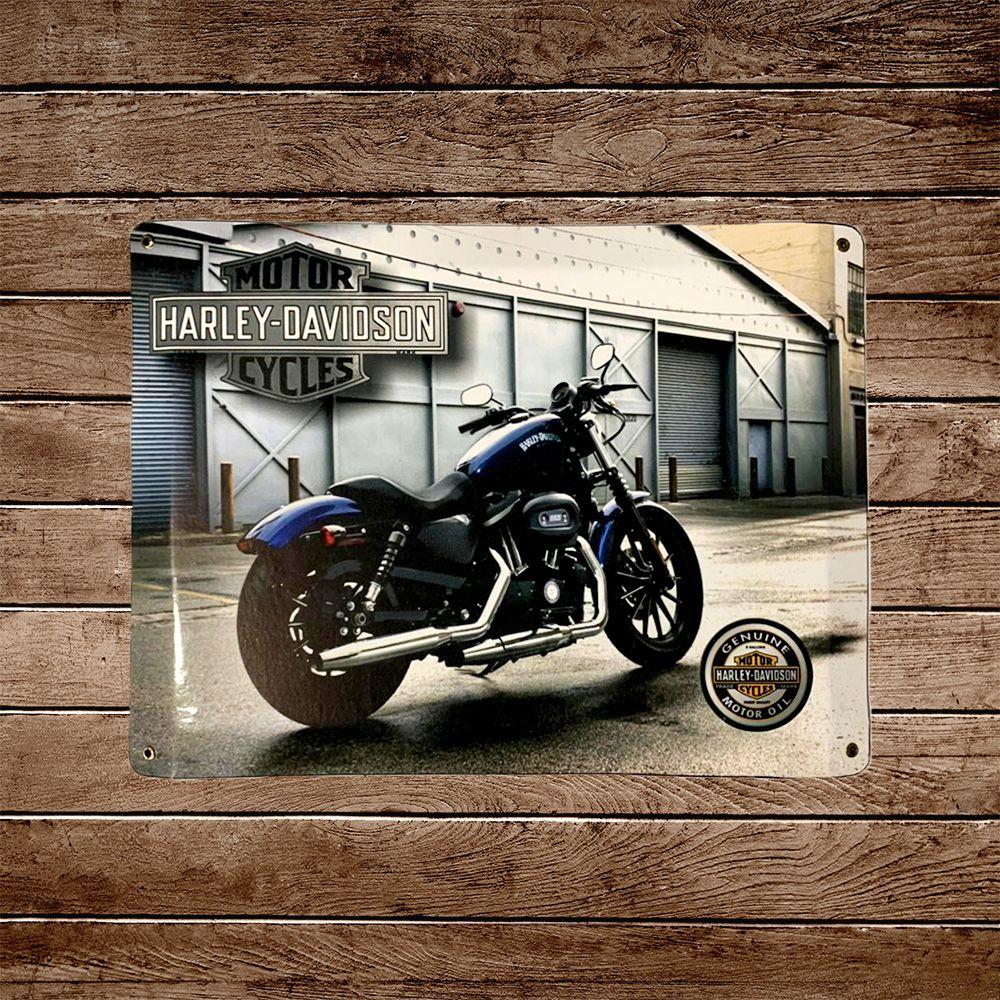 CARTEL CHAPA 32x42 HARLEY-DAVIDSON MOTO AZUL - FIRE CHILE-1