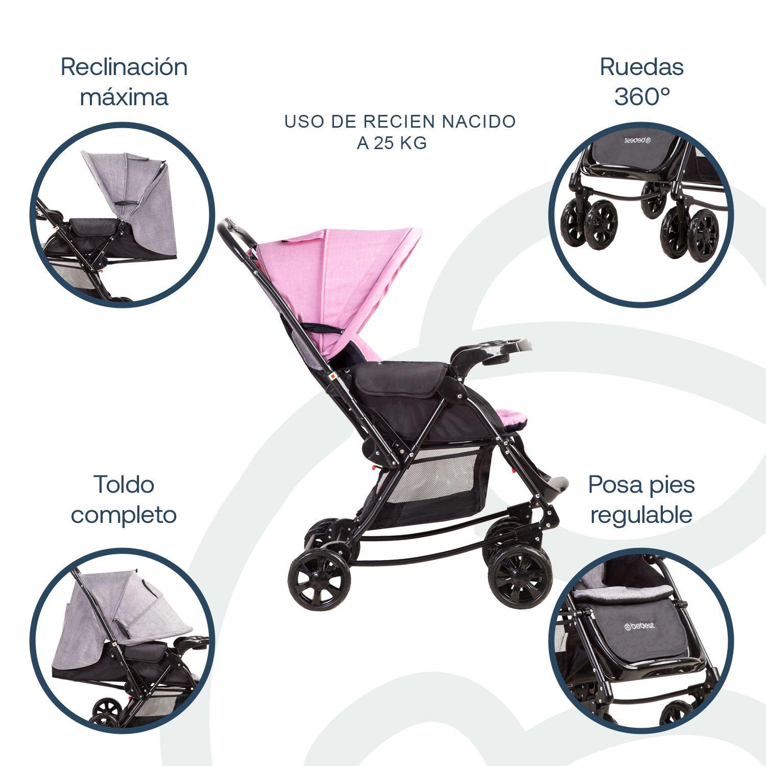 Coche Cuna Balancin SX Rosado Bebesit-5
