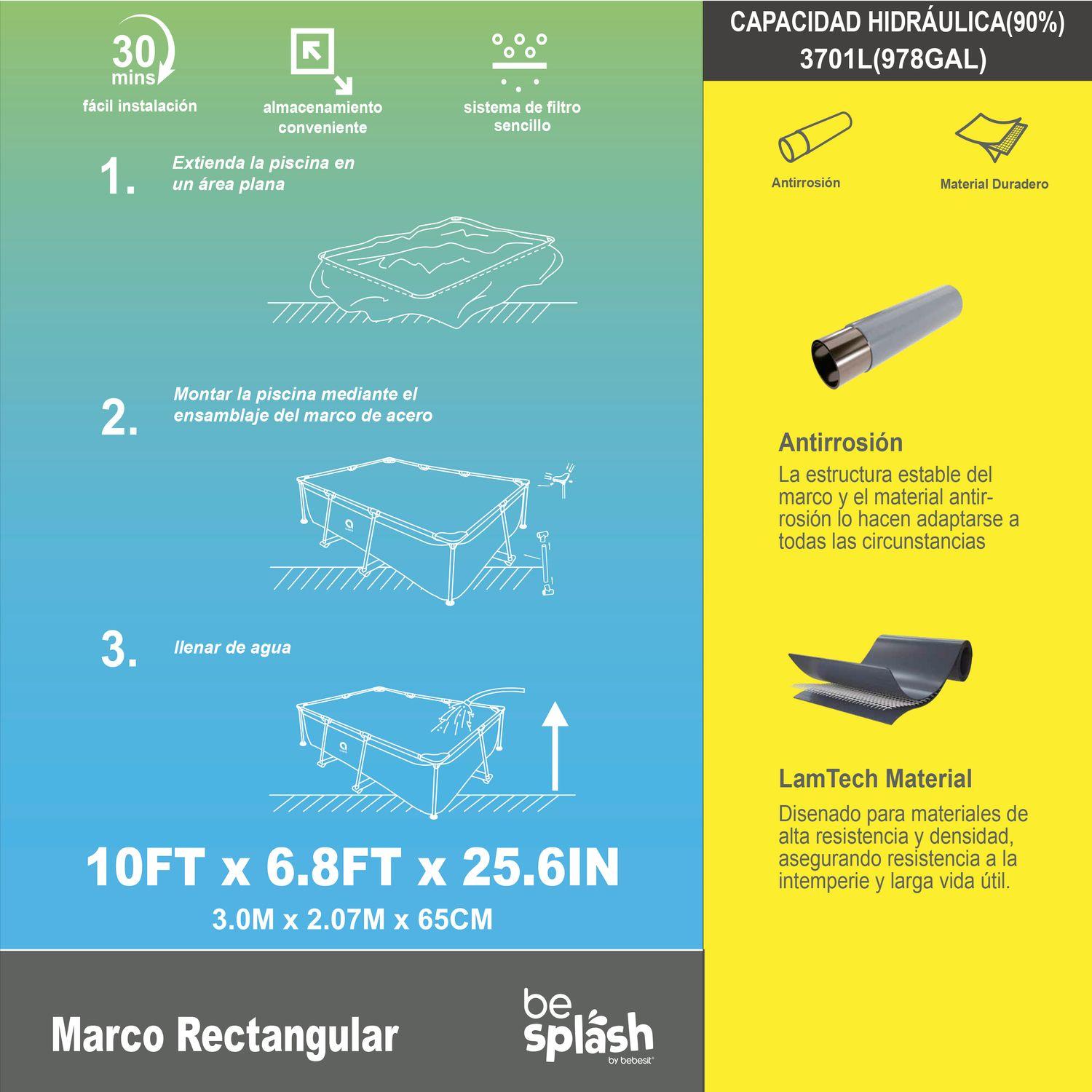 Piscina Estructural con FiltroSkimmer 300x207x65cm BeSplash-7