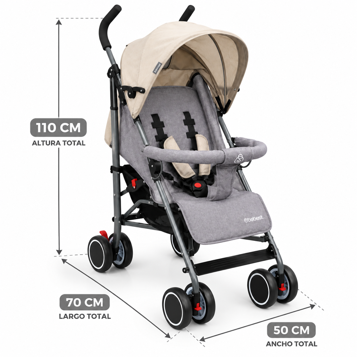 Coche Paragua Clap Melange Beige Gris-3