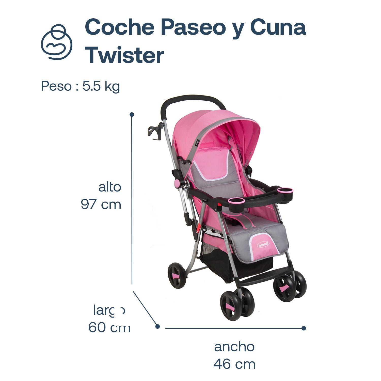 Coche Paseo y Cuna Twister SX Rosa-5