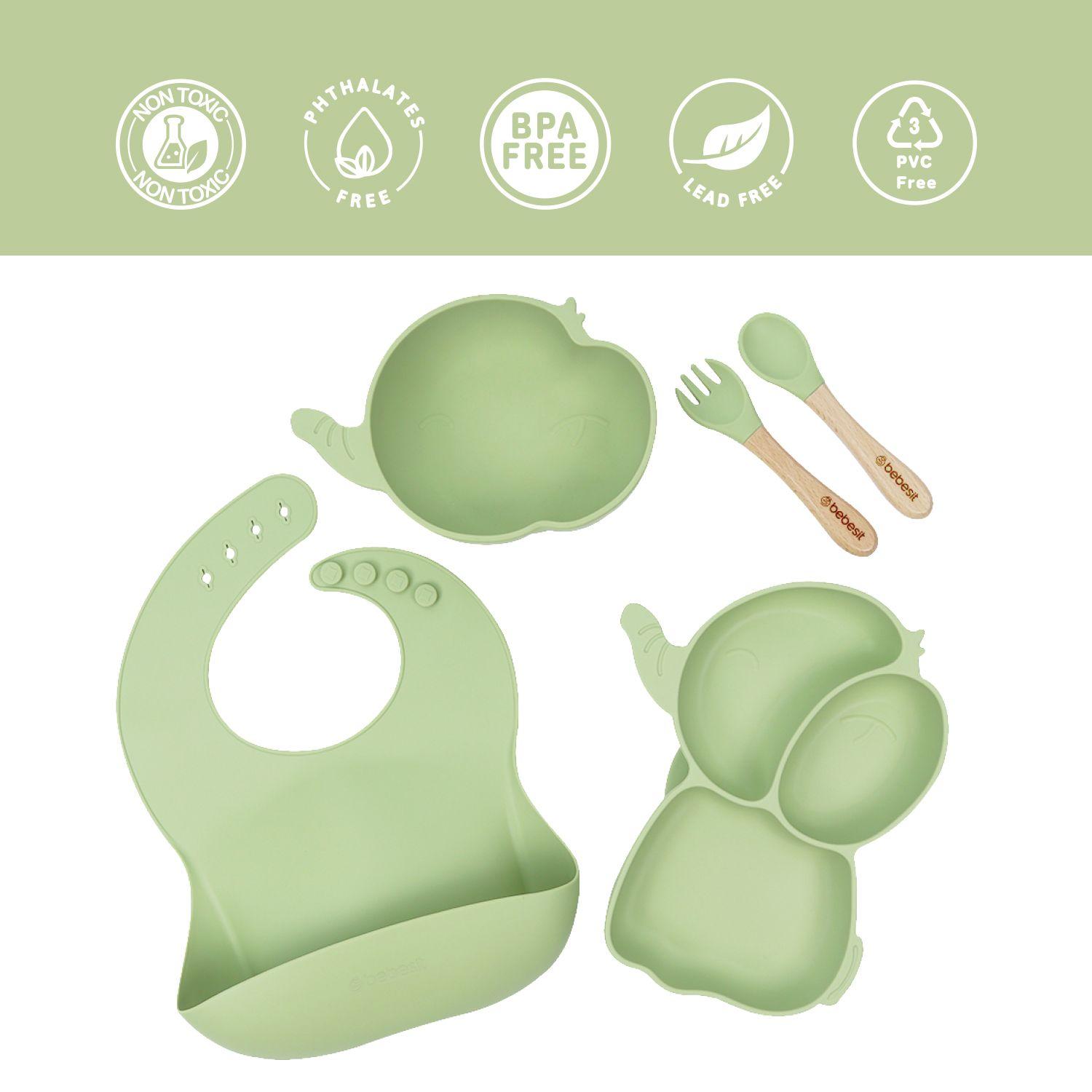 Set Alimentación Elefante Silicona Verde-5