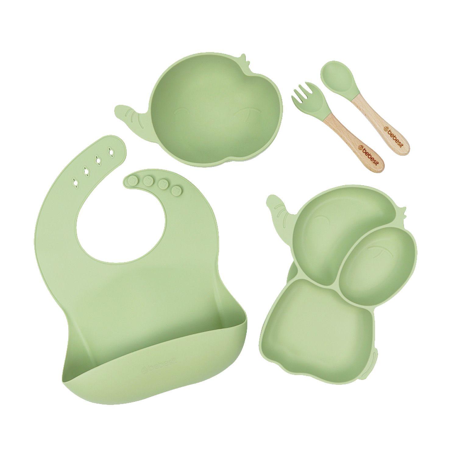 Set Alimentación Elefante Silicona Verde-0
