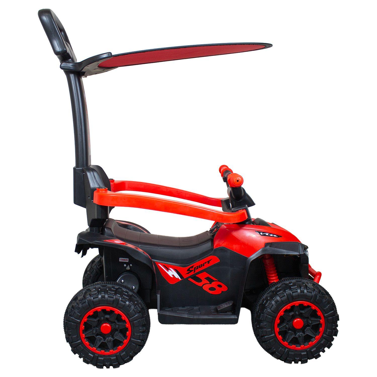 Cuatrimoto a batería con barra de empuje Push Niño Niña Rojo-2