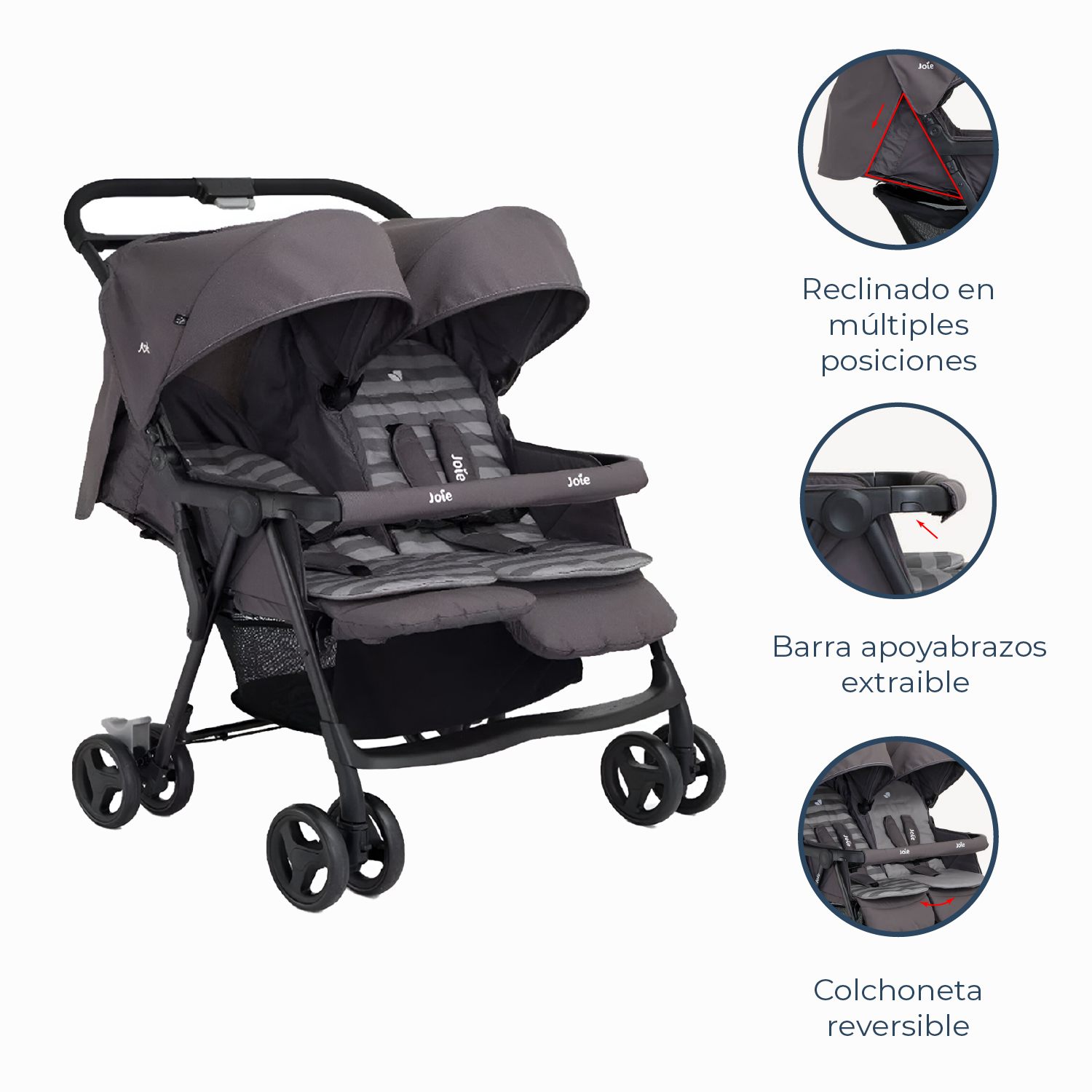 Coche Paseo Doble Aire Twin Dark Pewter Joie-2