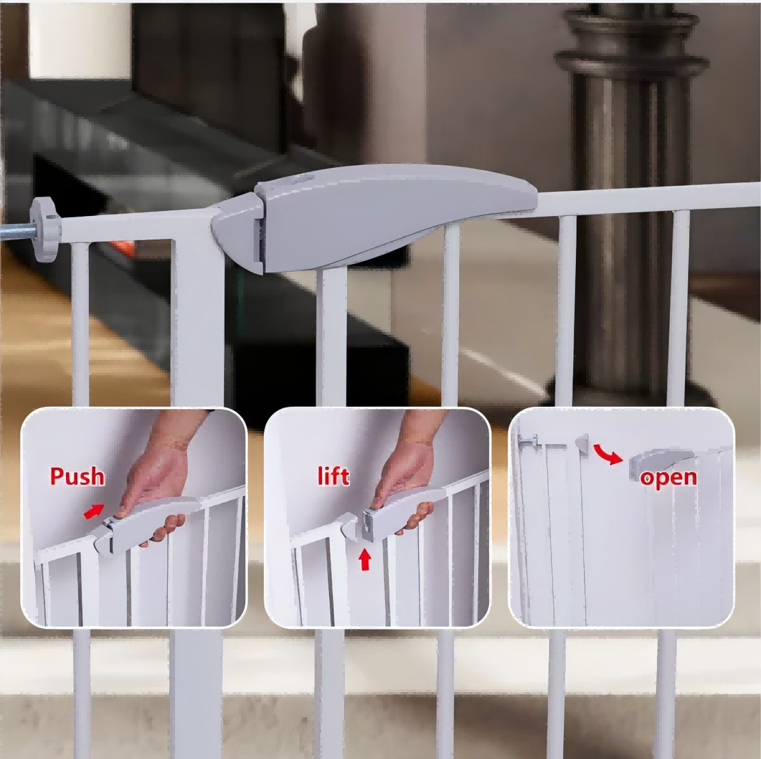 Reja de Seguridad Bebe Puerta Mascota Doble Seguro 75-82 cm-4