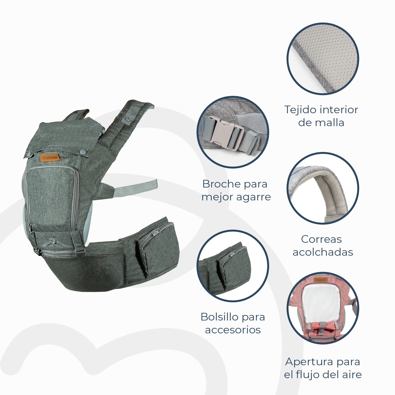 Porta Bebe Arnés con asiento cuidados cadera Hip Seat Gris-5