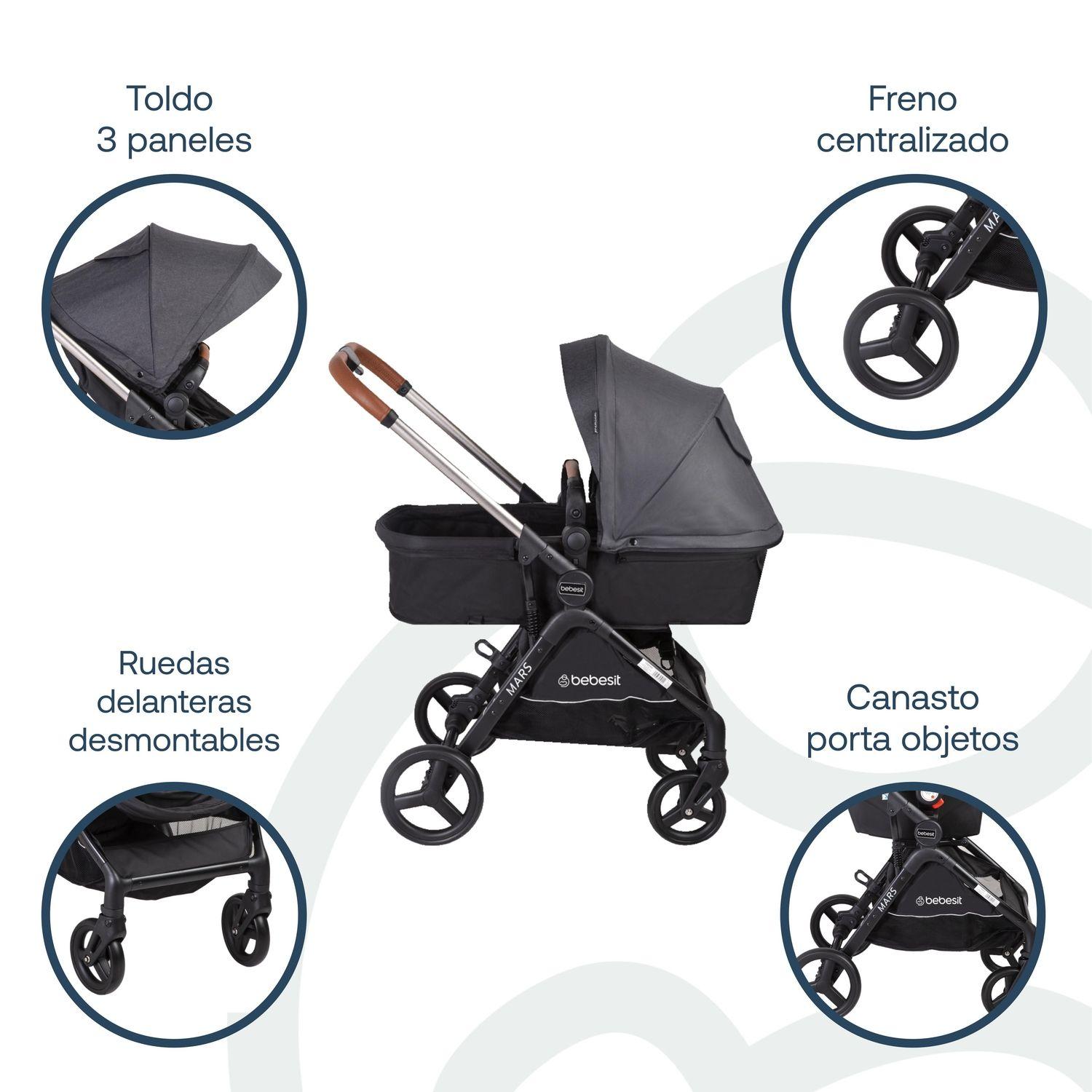 Coche Travel System Mars LX Gris Bebesit-3