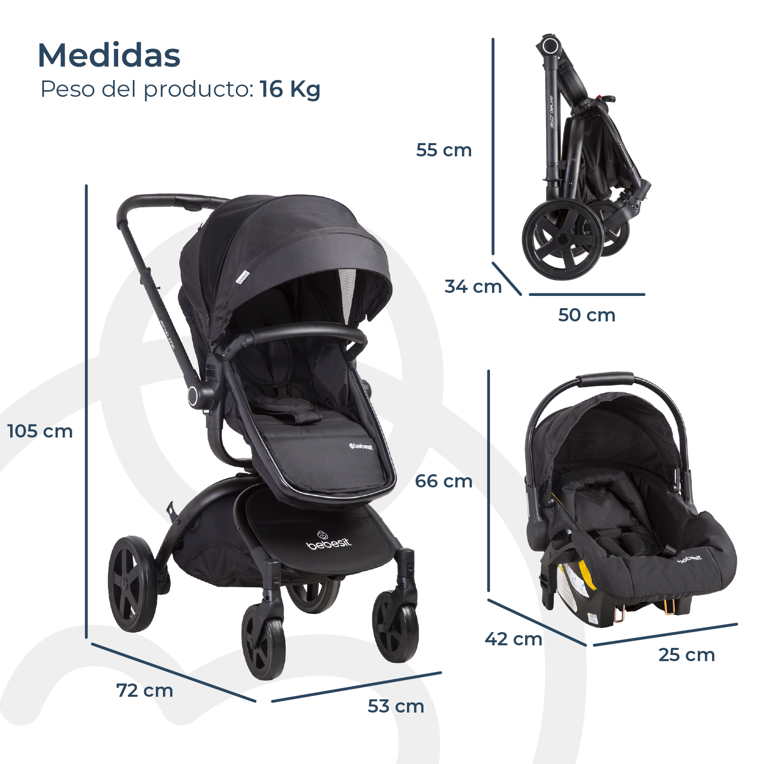 Coche Cuna Travel System Deluxe 360° SX Negro Bebesit-9