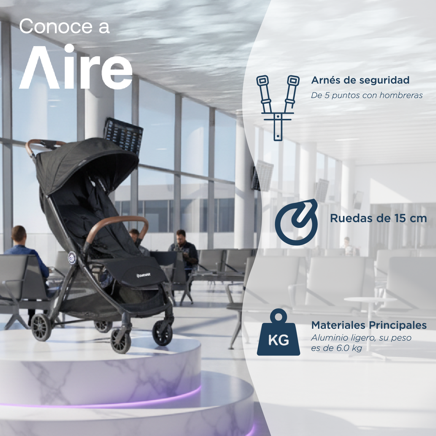 Coche de Paseo Aire Cabina Ultra compacto Negro-3