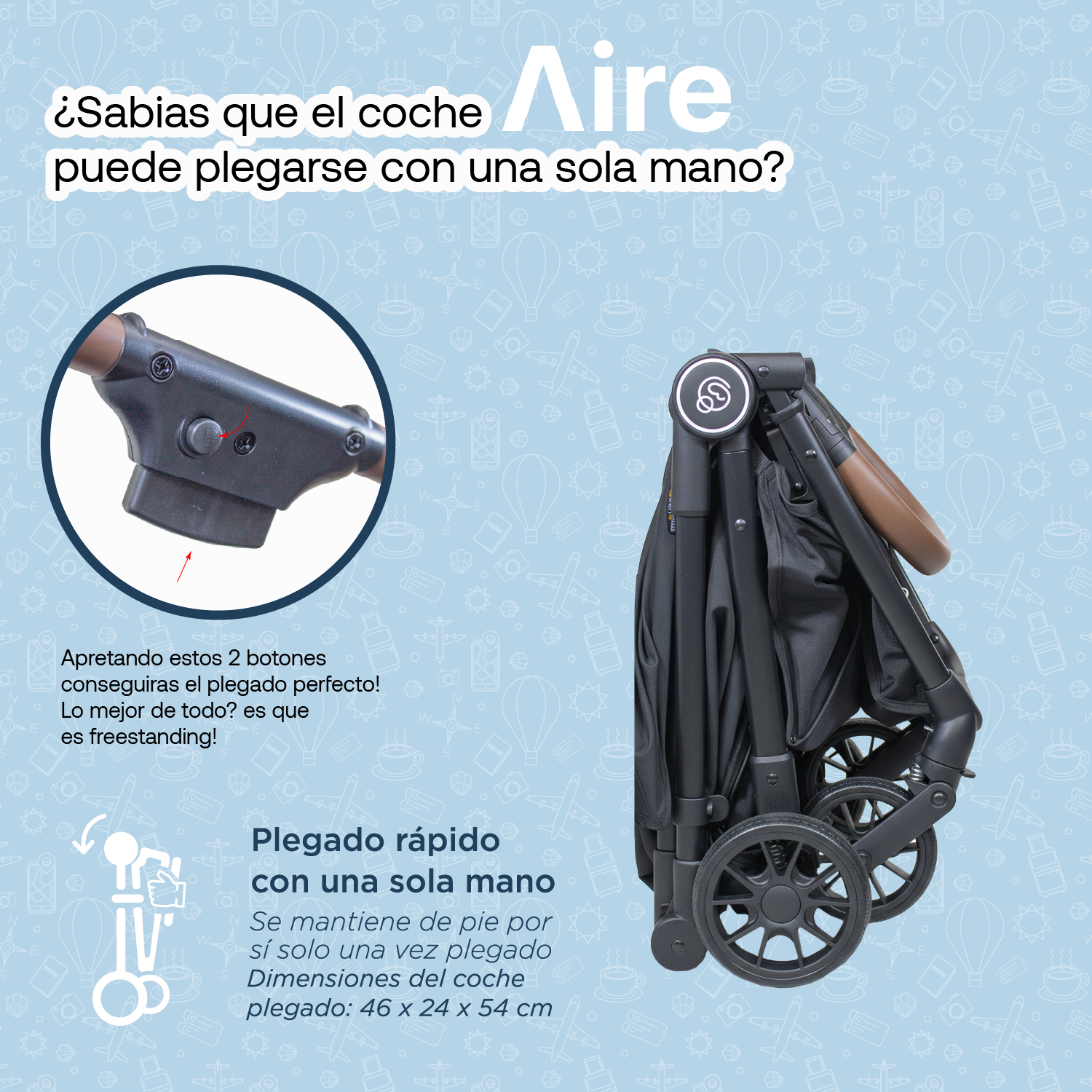 Coche de Paseo Aire Cabina Ultra compacto Negro-5