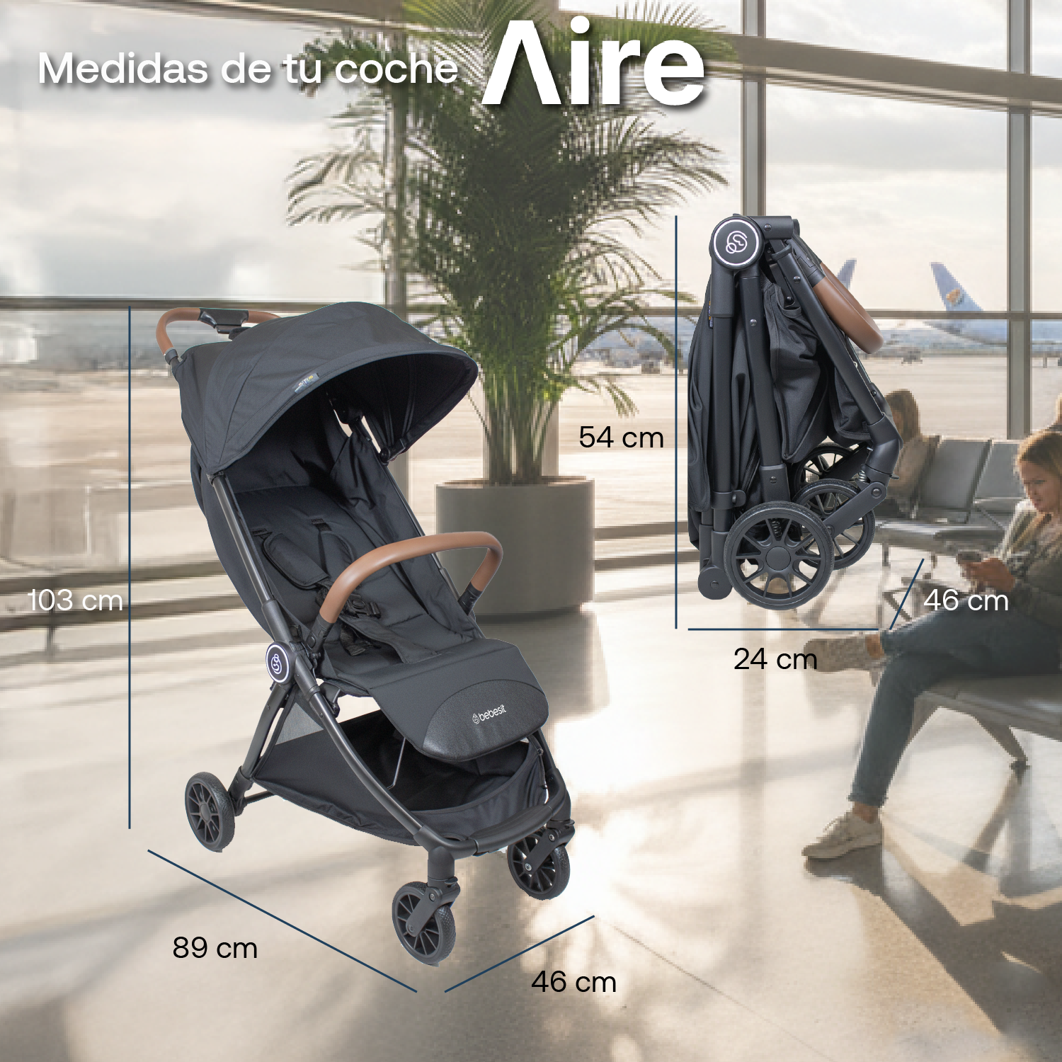 Coche de Paseo Aire Cabina Ultra compacto Negro-7