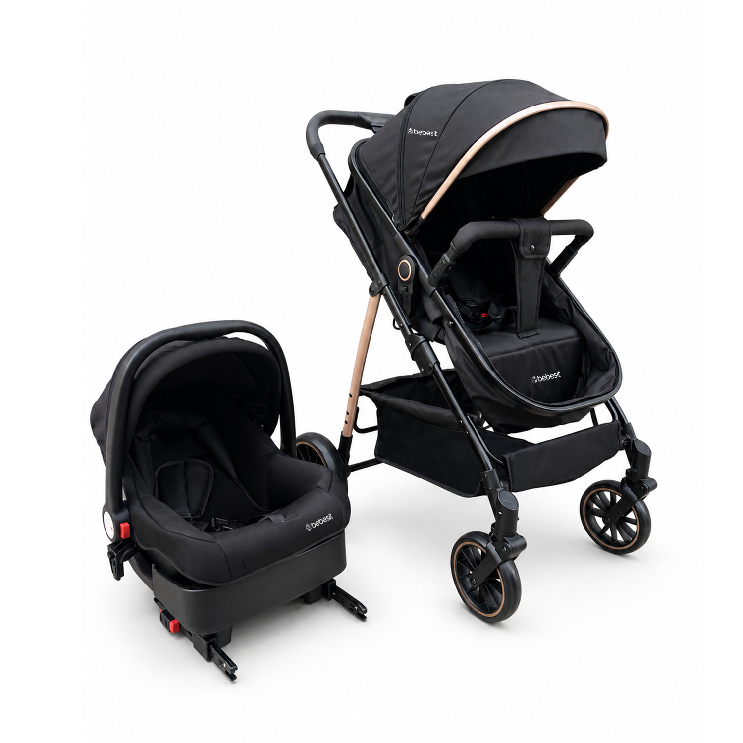 Coche Cuna Travel System Aureo Isofix Gold Negro Bebesit-0