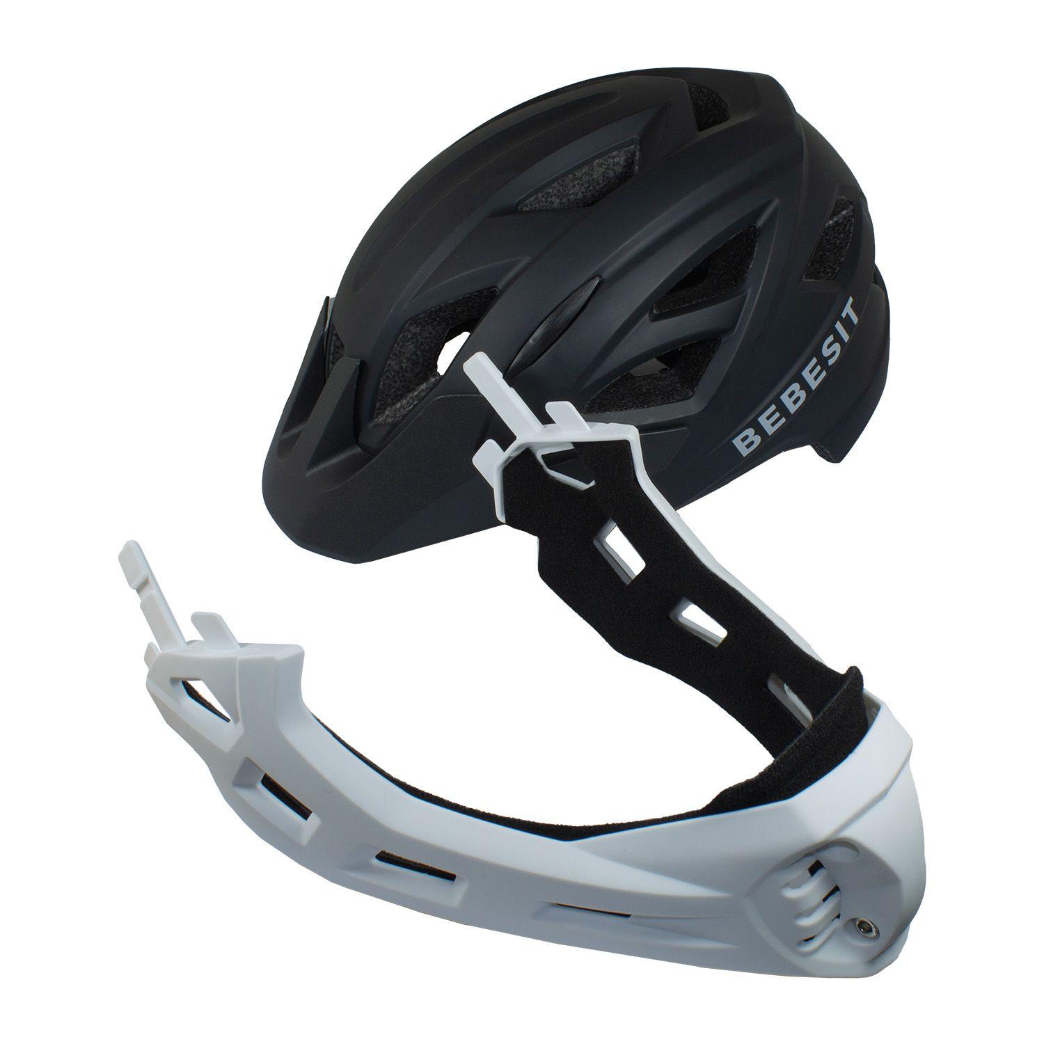 Casco Integral Moto Cross Bicicleta Rejilla Desmontable Blanco Negro-4