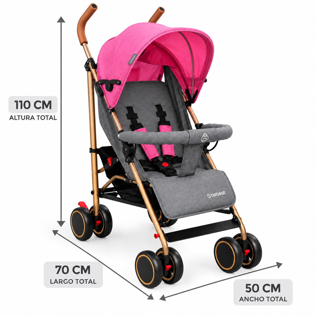 Coche Paragua Clap Melange Rosa Gold-3