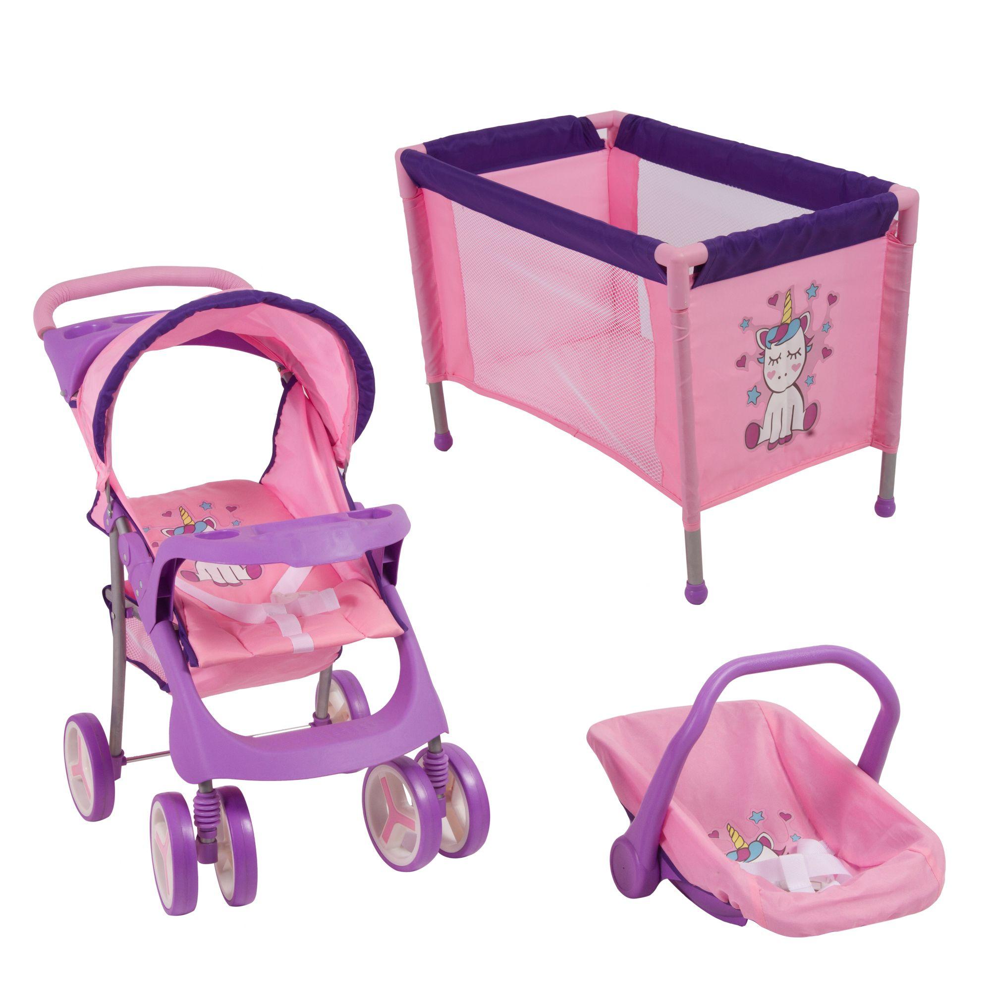 Coche de Juguete para Muñeca + Cuna Unicornio Bebesit-0