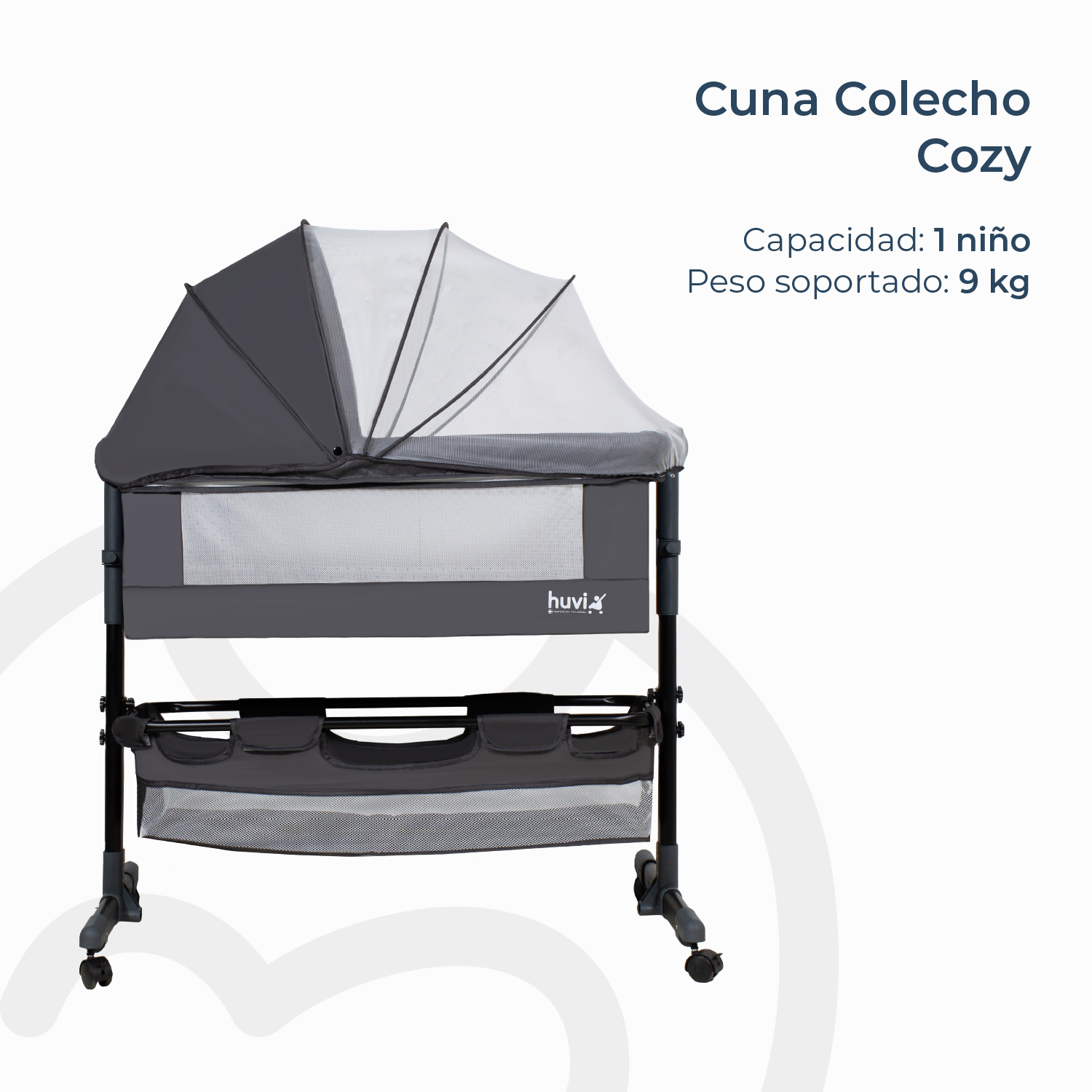 Cuna Colecho Cozy con Colchón Mosquitero Canasto Negro Huvi-2