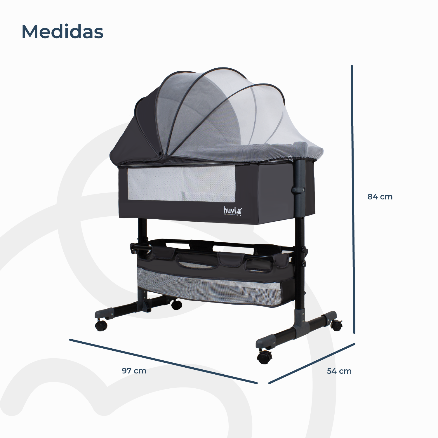 Cuna Colecho Cozy con Colchón Mosquitero Canasto Negro Huvi-7