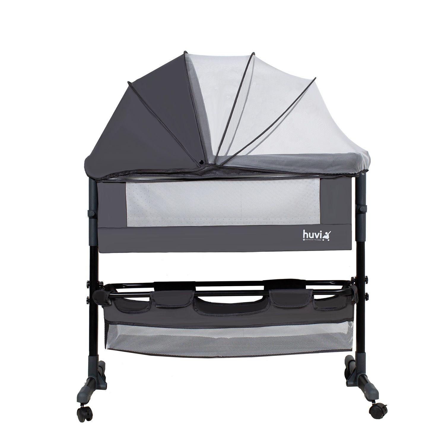 Cuna Colecho Cozy con Colchón Mosquitero Canasto Negro Huvi-2