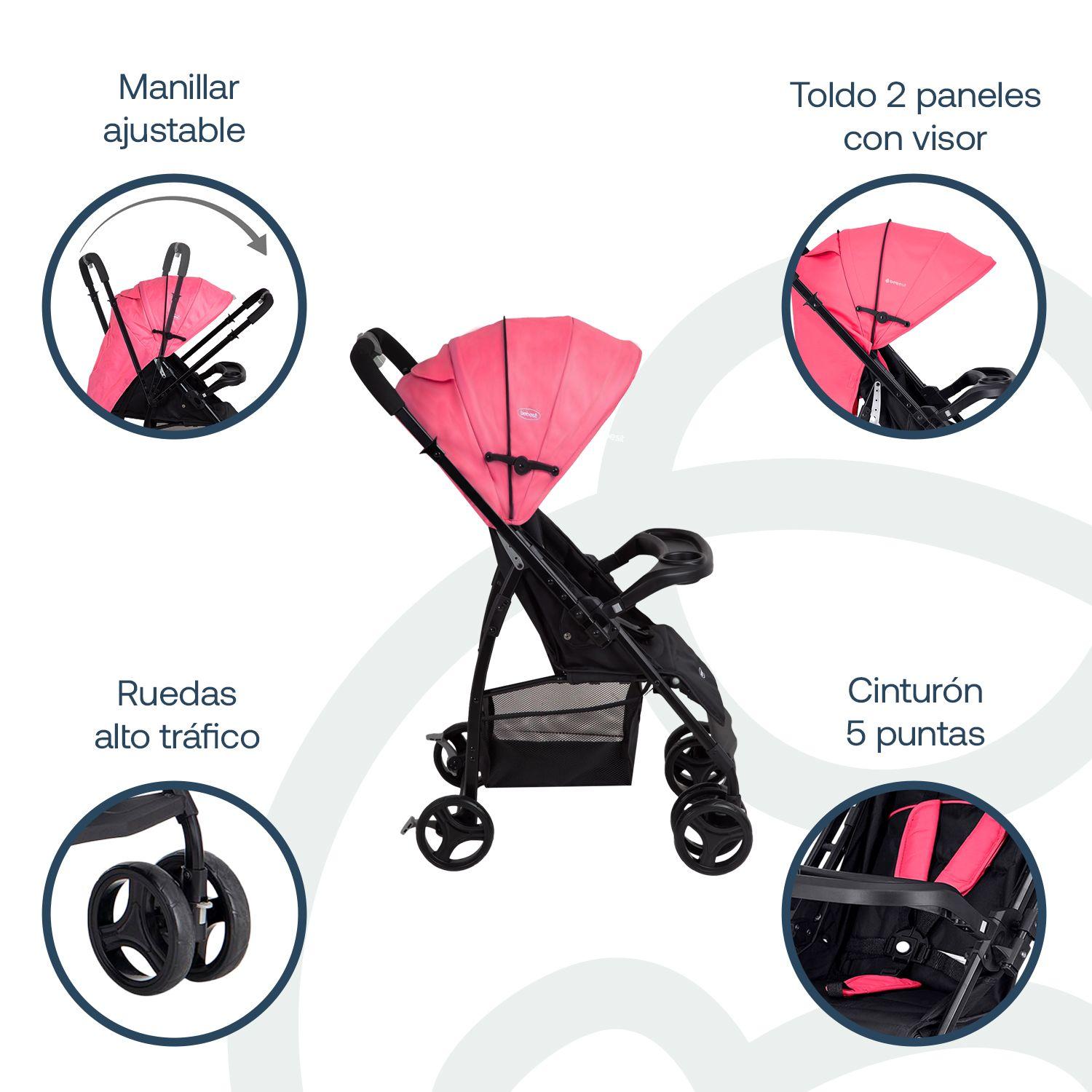 Coche Travel System Go Lite Rosado Bebesit-2