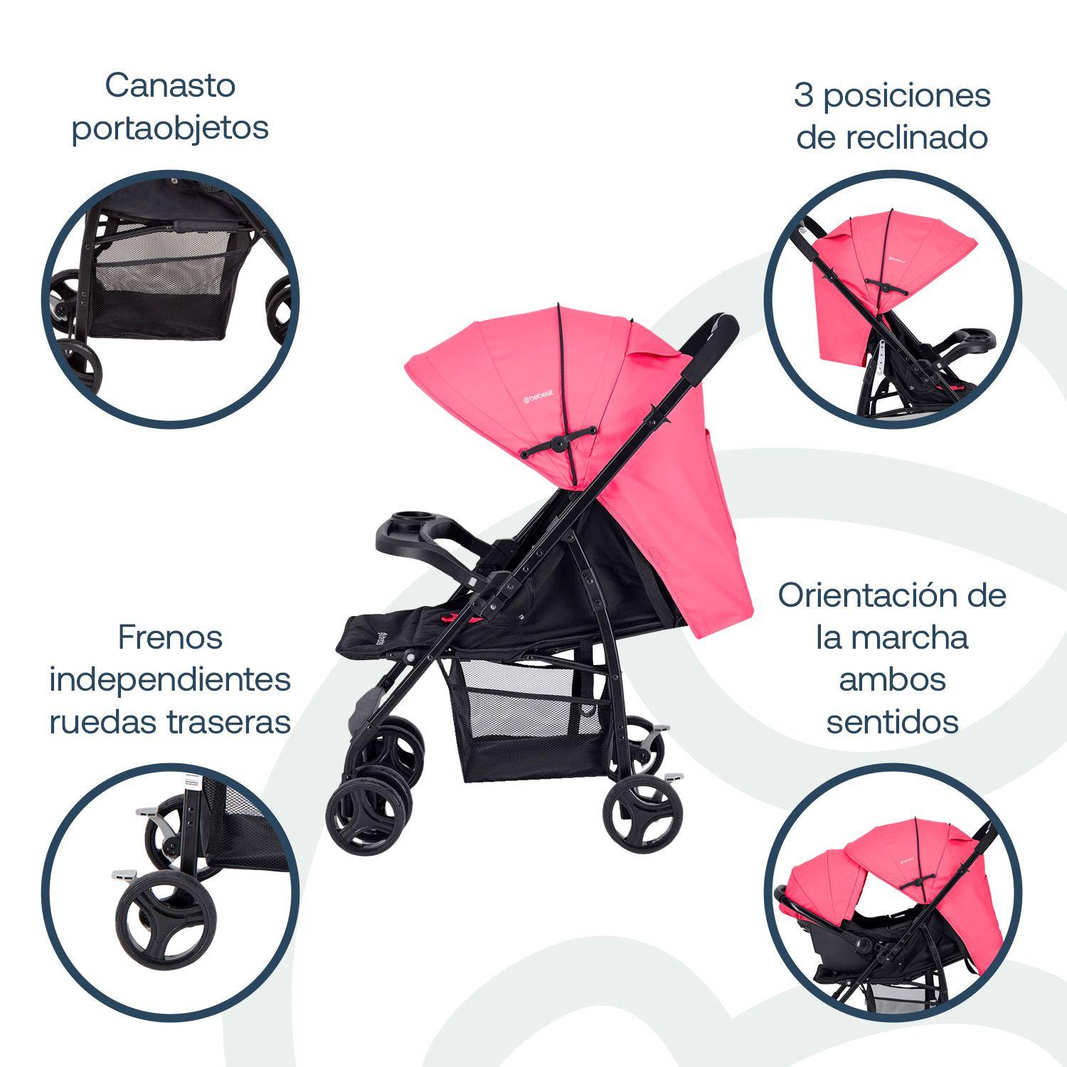 Coche Travel System Go Lite Rosado Bebesit-3