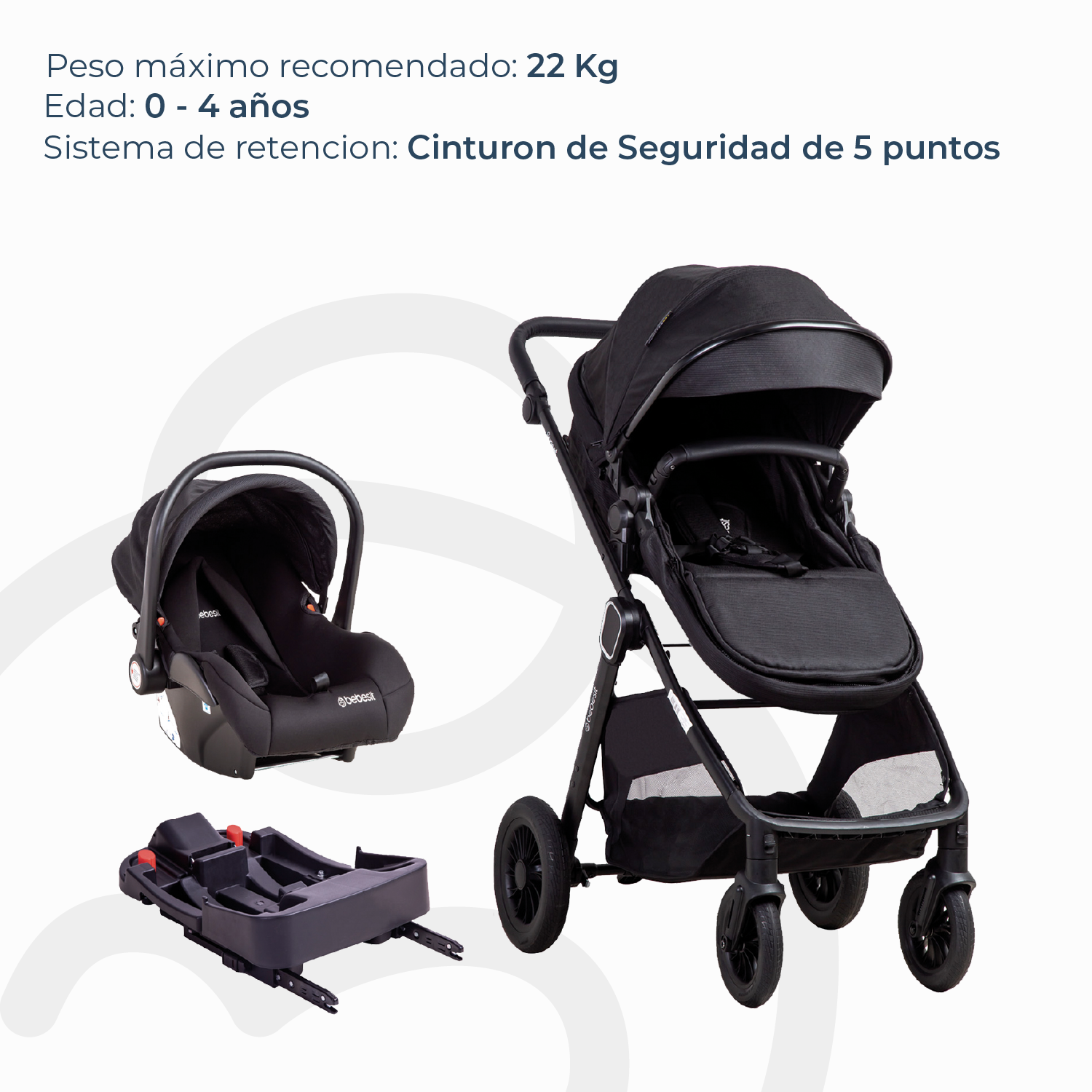 Coche Cuna Travel System Isofix Sunset Premium Negro Bebesit-6