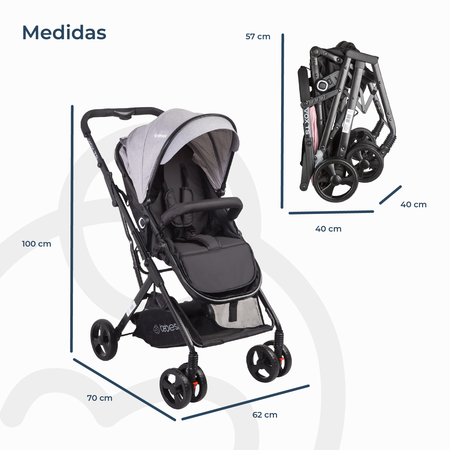 Coche Cuna Travel System Vox Gris-6