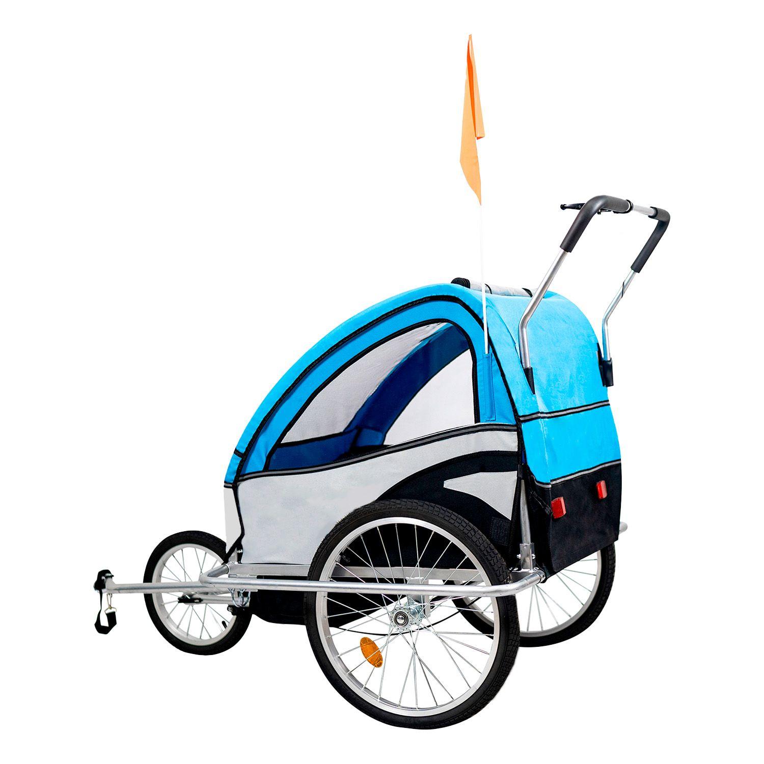 Carro arrastre trailer para bicicletas 2 niños BeRide Azul-2