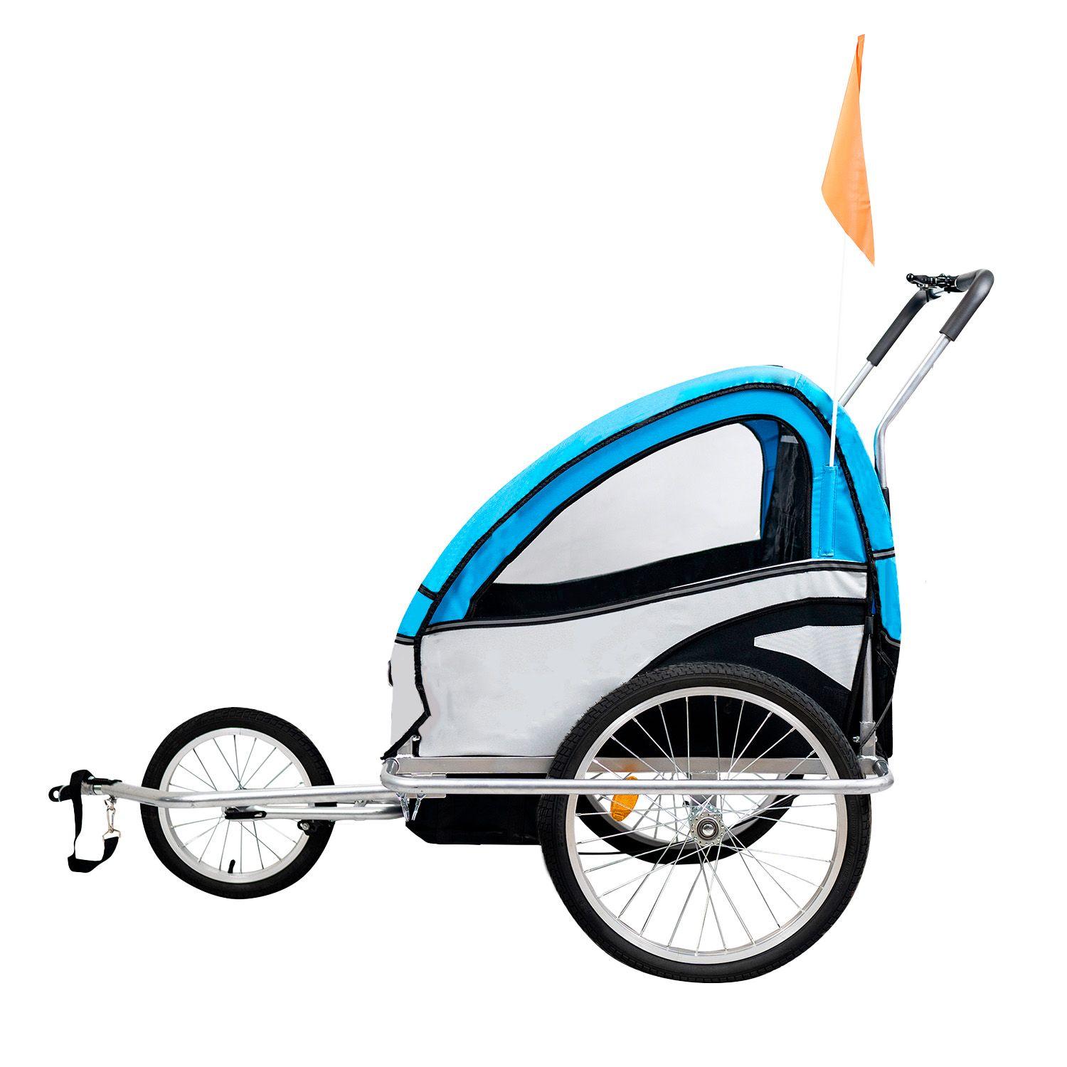 Carro arrastre trailer para bicicletas 2 niños BeRide Azul-3