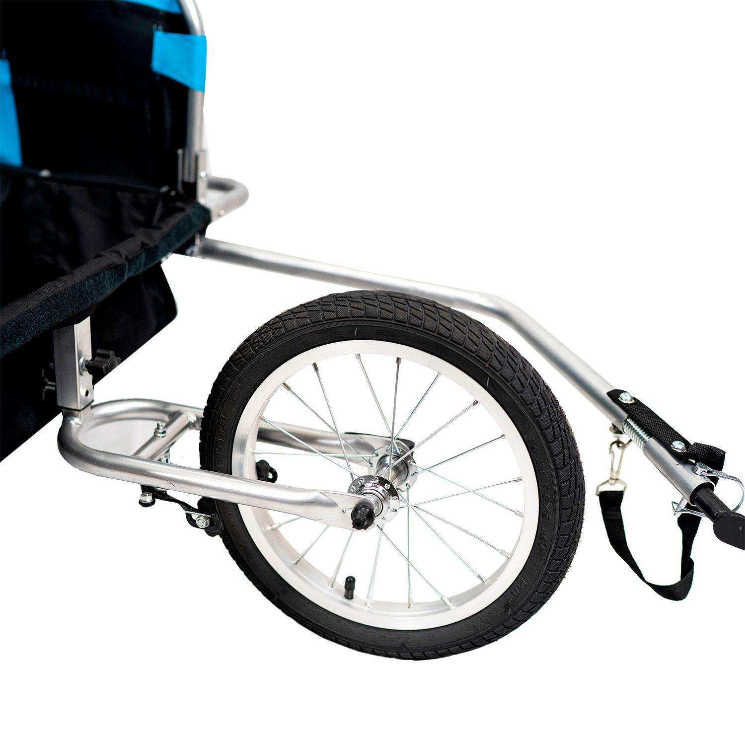 Carro arrastre trailer para bicicletas 2 niños BeRide Azul-5