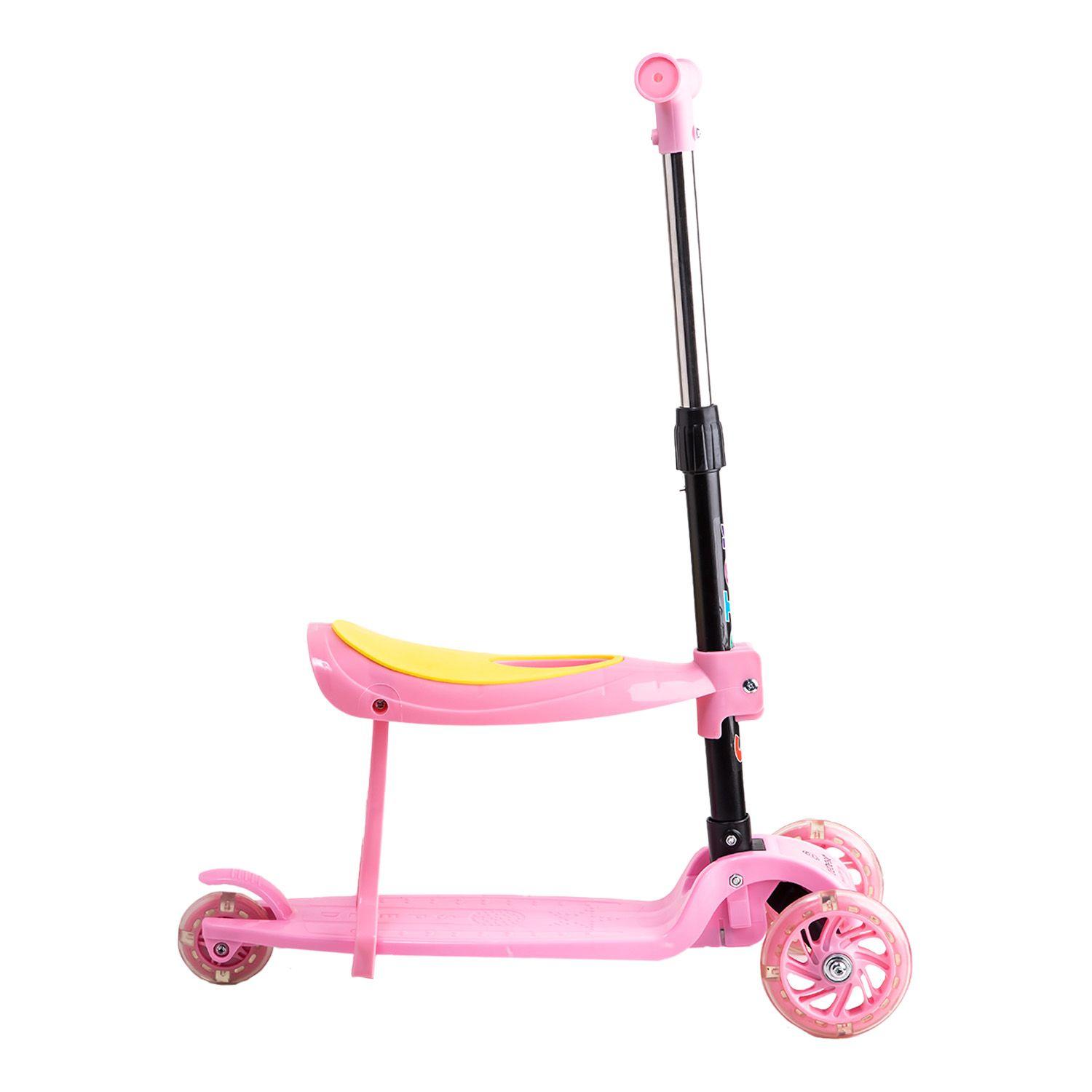 Scooter Monopatín 2 en 1 con Asiento Niña Plegable XT04 Rosa-3