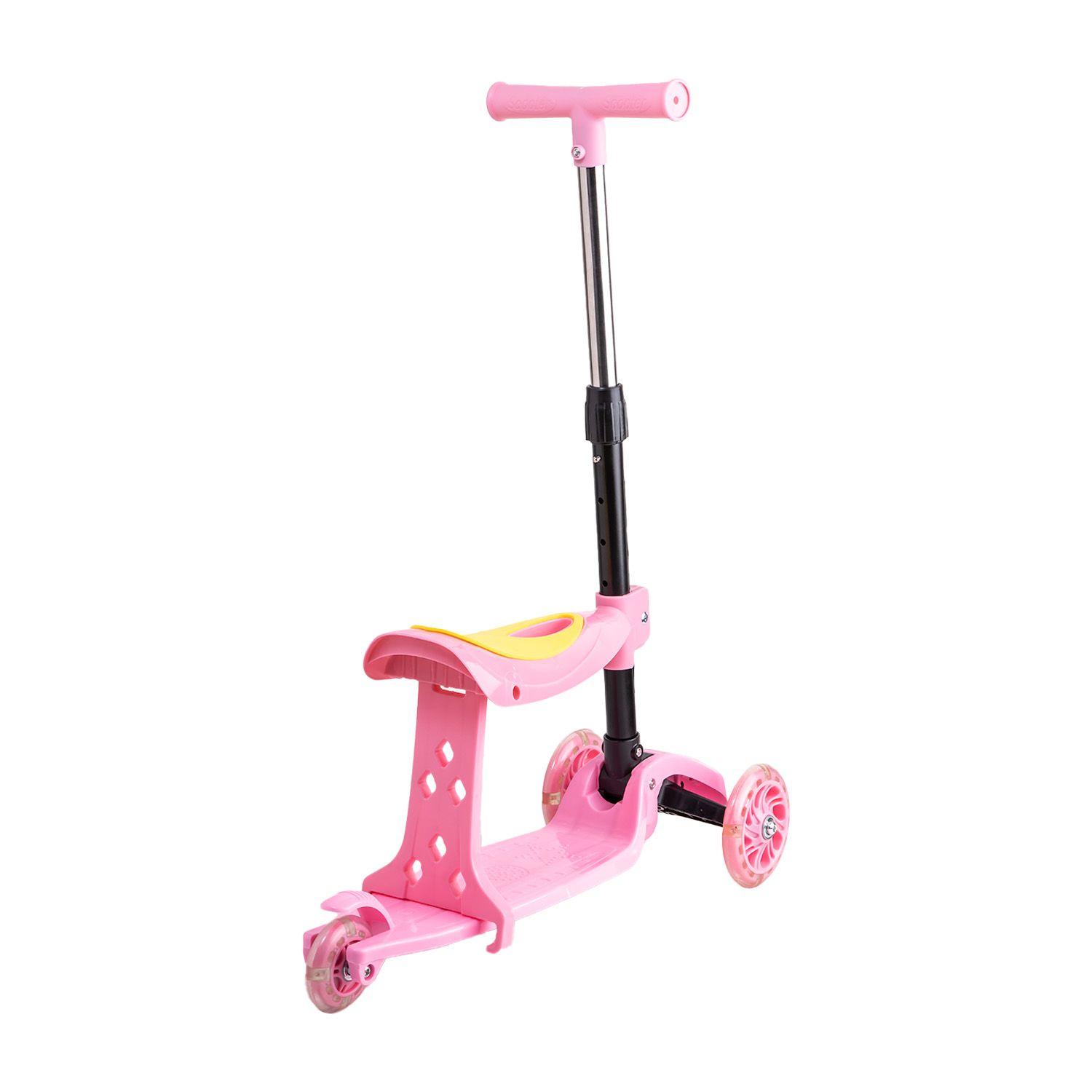 Scooter Monopatín 2 en 1 con Asiento Niña Plegable XT04 Rosa-5