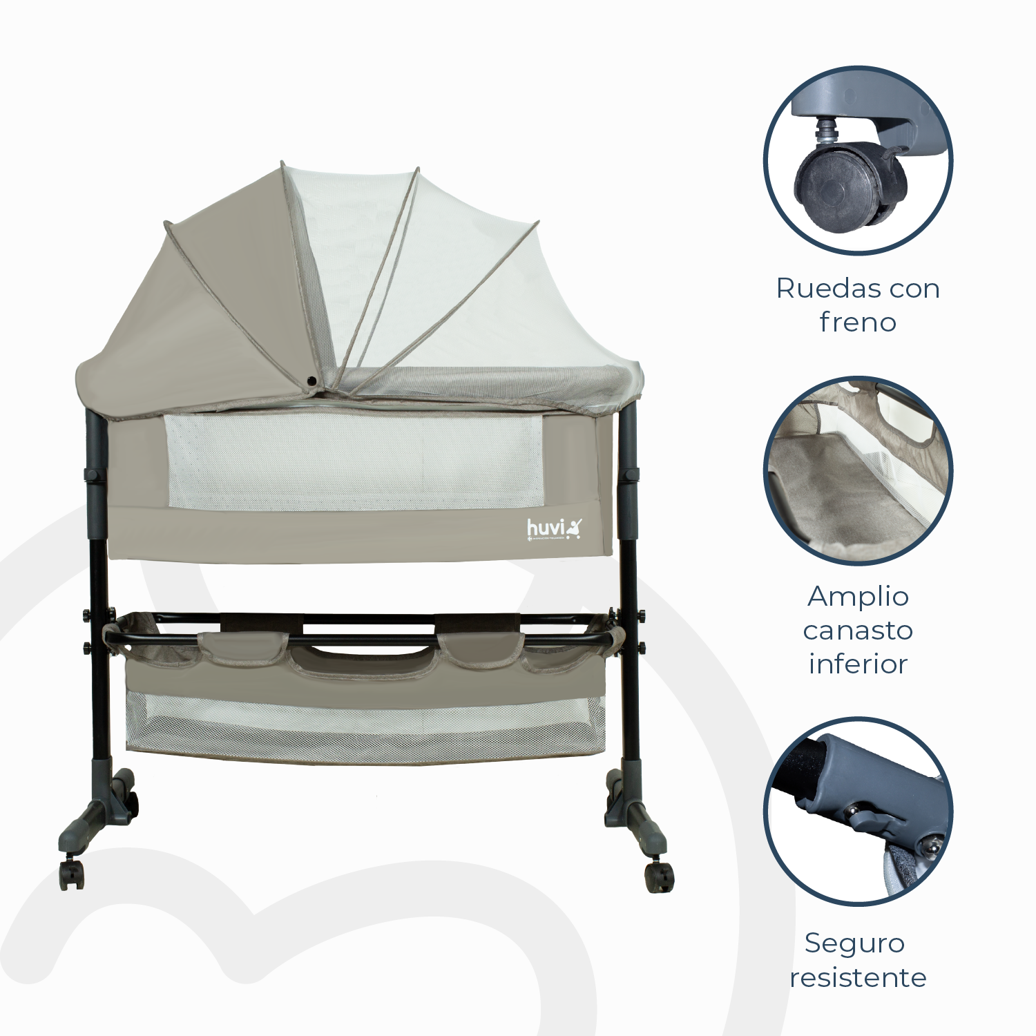 Cuna Colecho Cozy con Colchón Mosquitero Canasto Beige Huvi-3