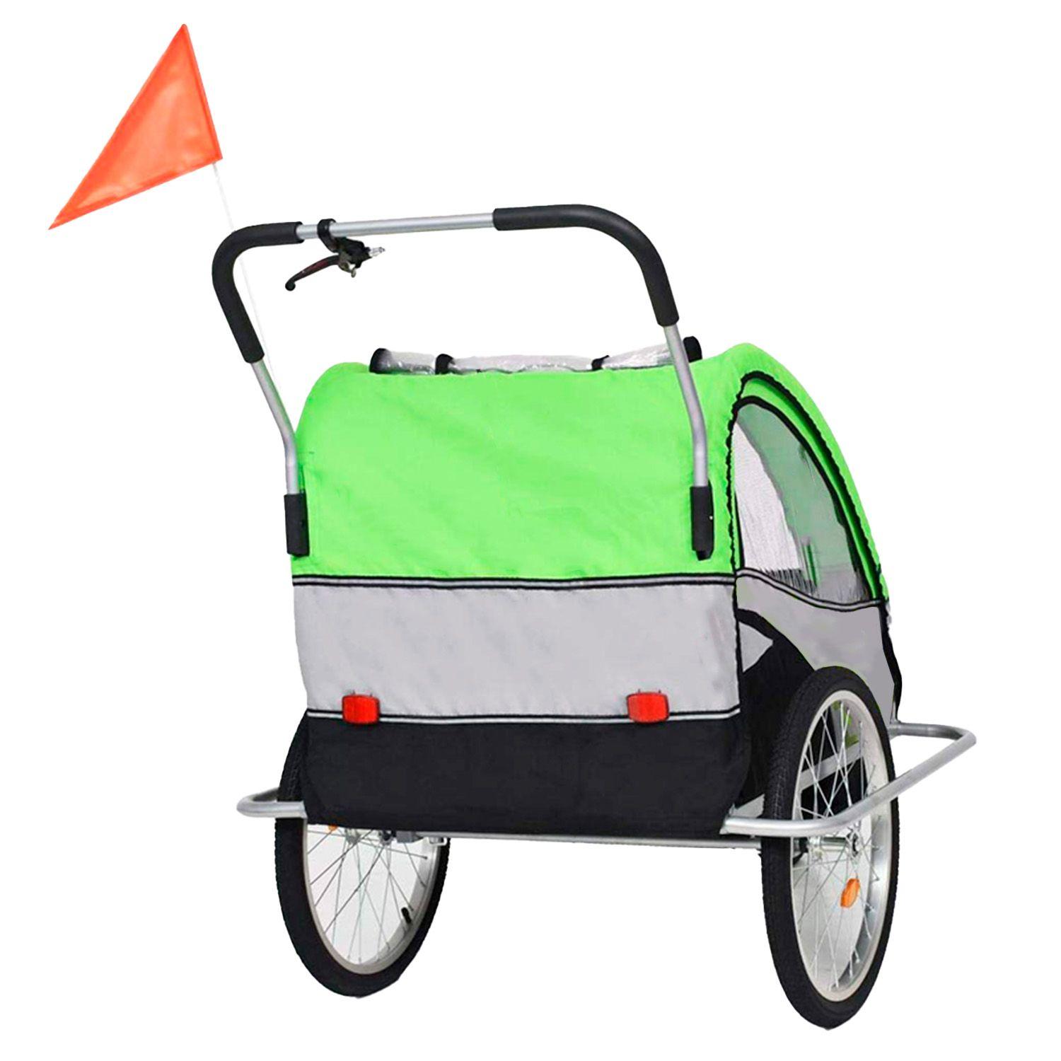 Carro arrastre trailer para bicicletas 2 niños BeRide Verde-3