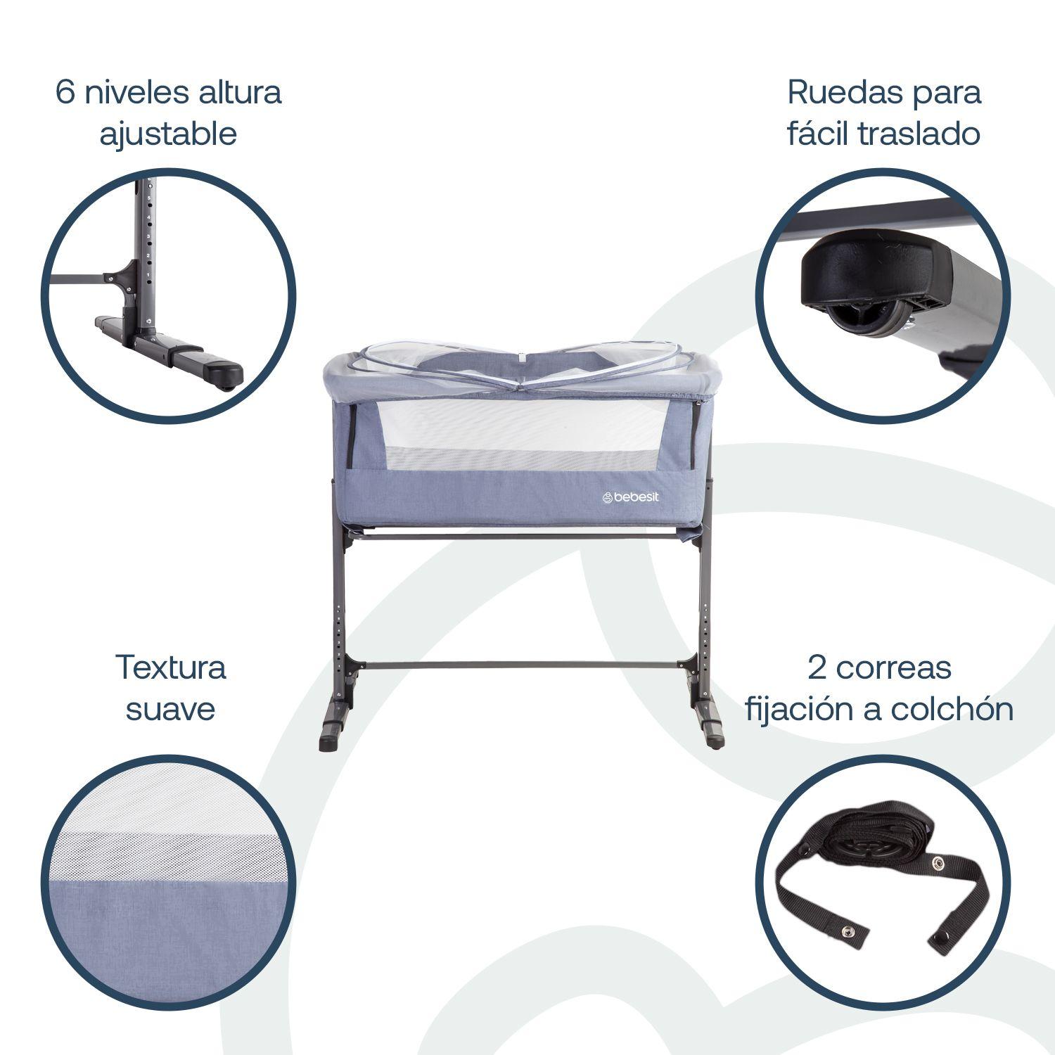 Cuna Colecho con Mosquitero MySide LX Azul Bebesit-2