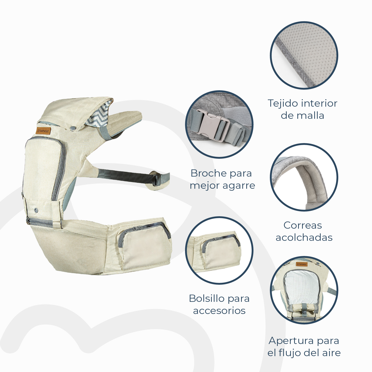 Porta Bebe Arnés con asiento cuidados cadera Hip Seat Beige-6