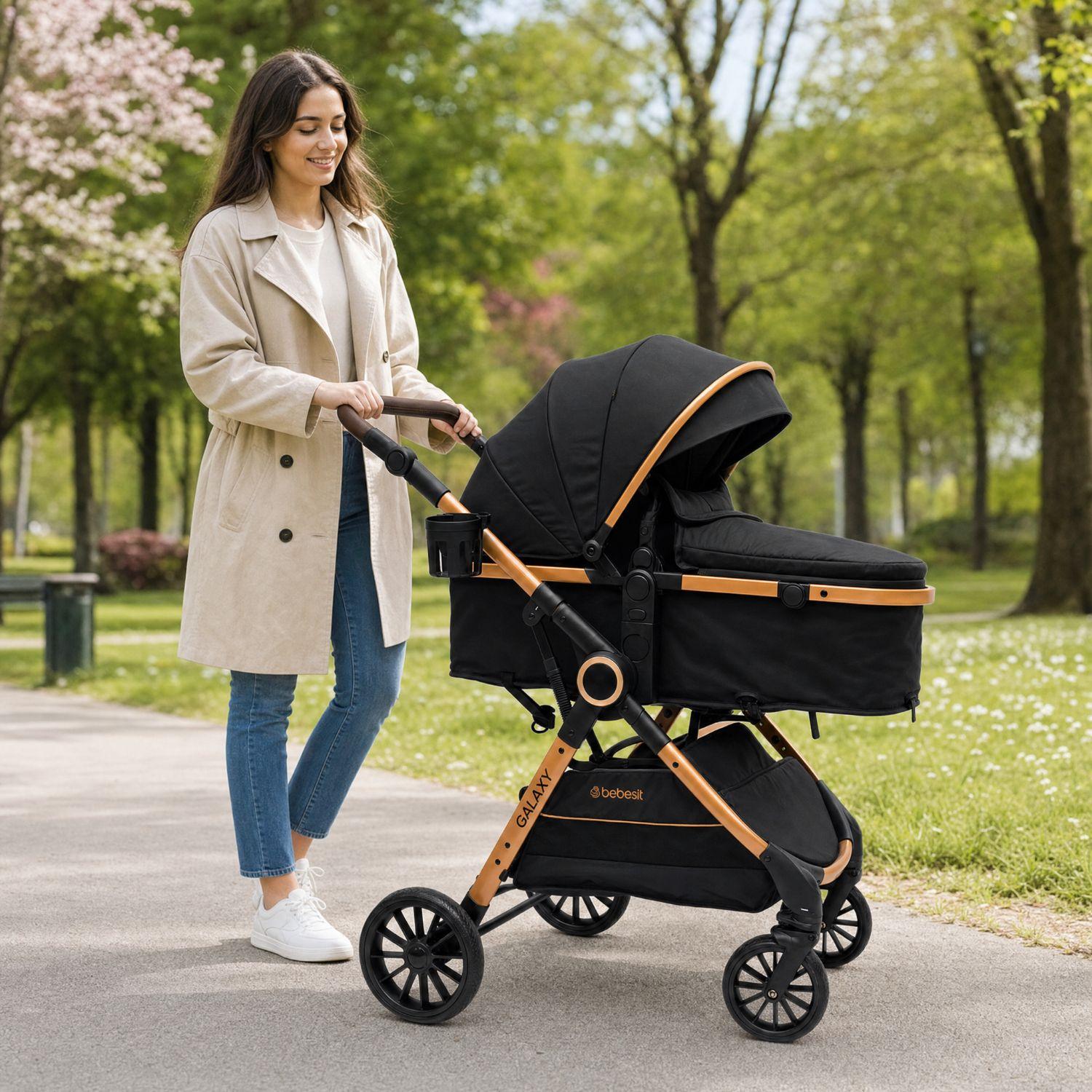 Coche Cuna Travel System Galaxy Isofix Gold Negro-5