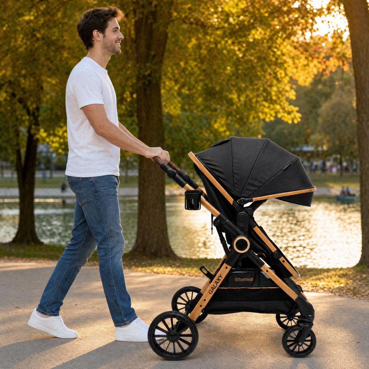 Coche Cuna Travel System Galaxy Isofix Gold Negro-6
