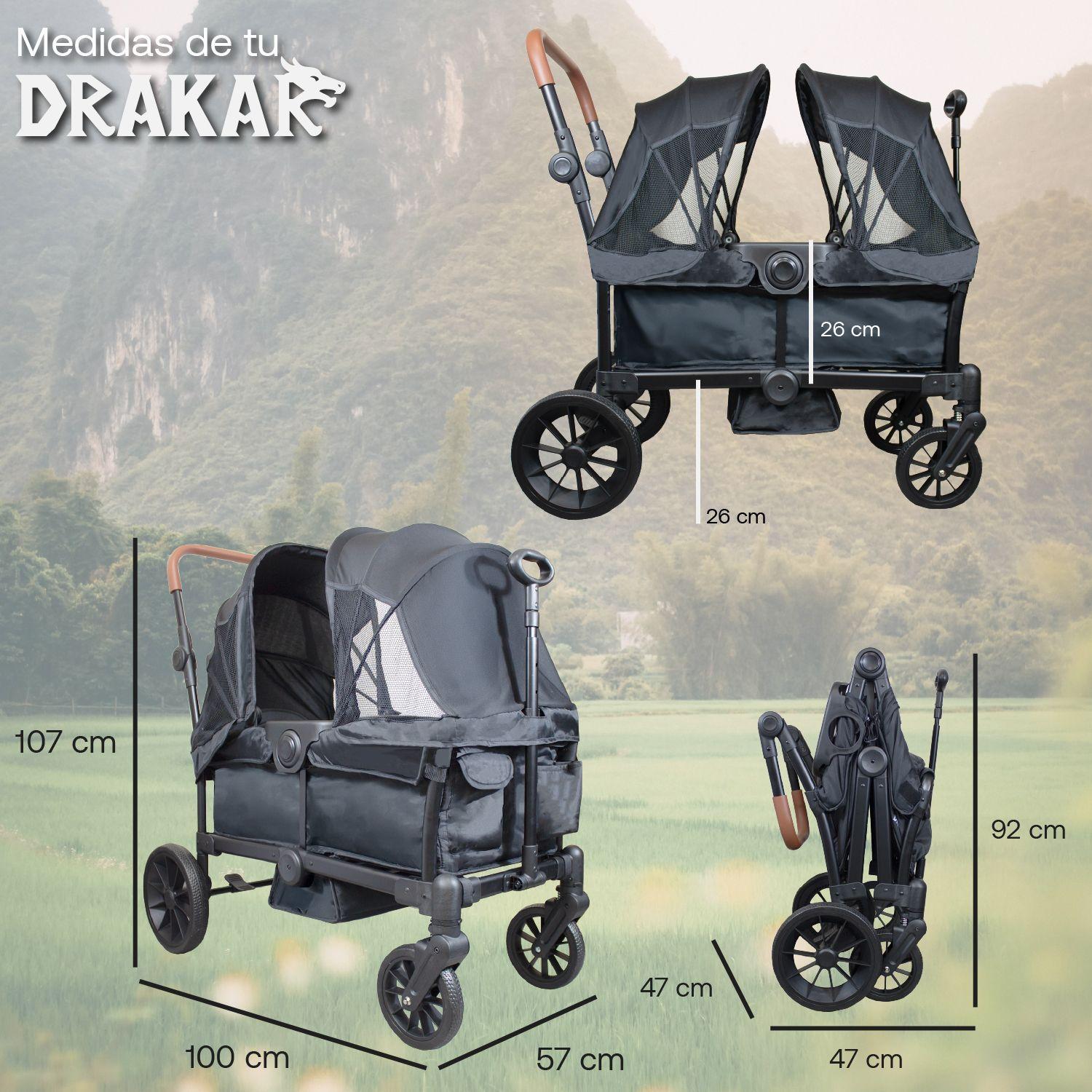 Coche y Carro de Paseo Doble Wagon Drakar Negro-3