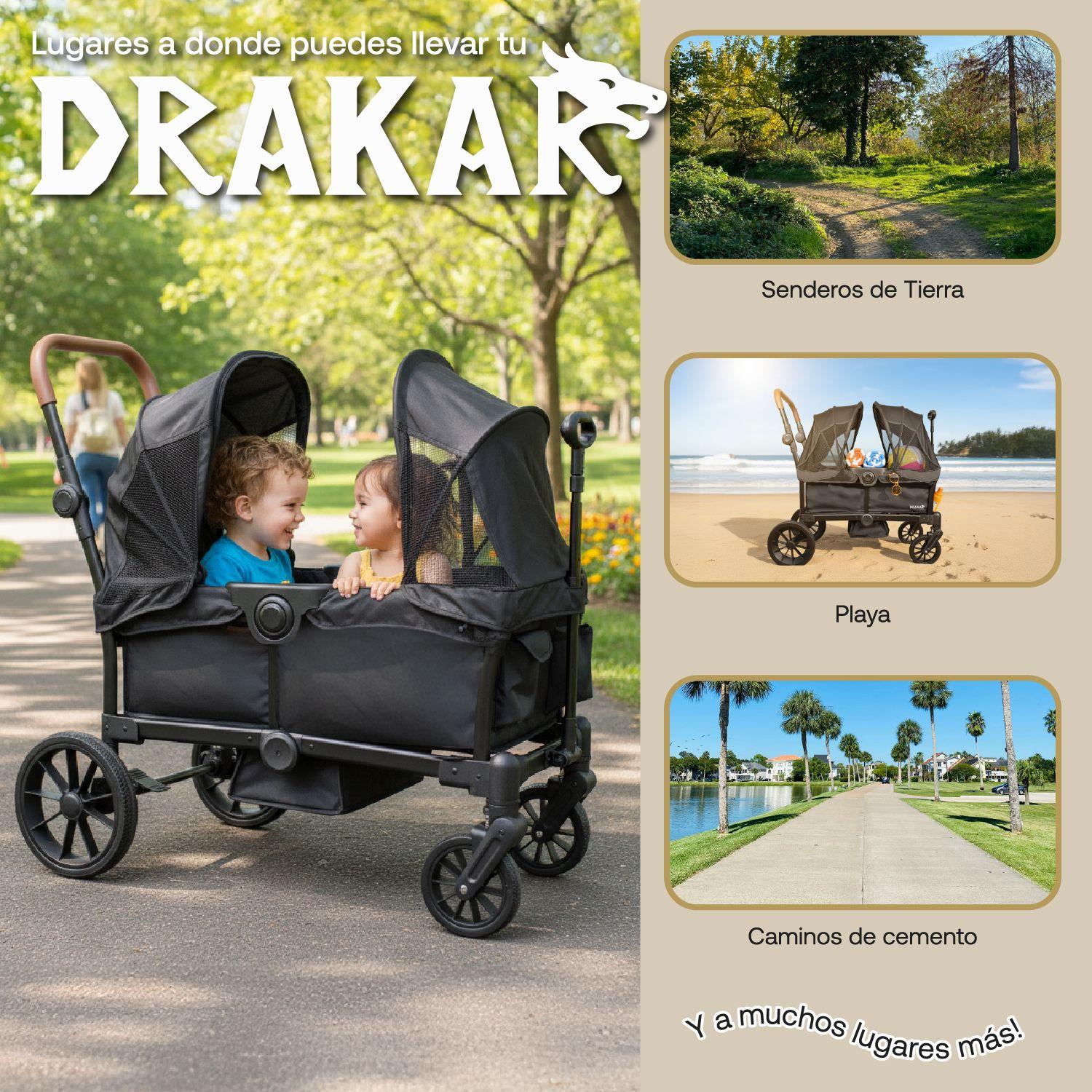 Coche y Carro de Paseo Doble Wagon Drakar Negro-9